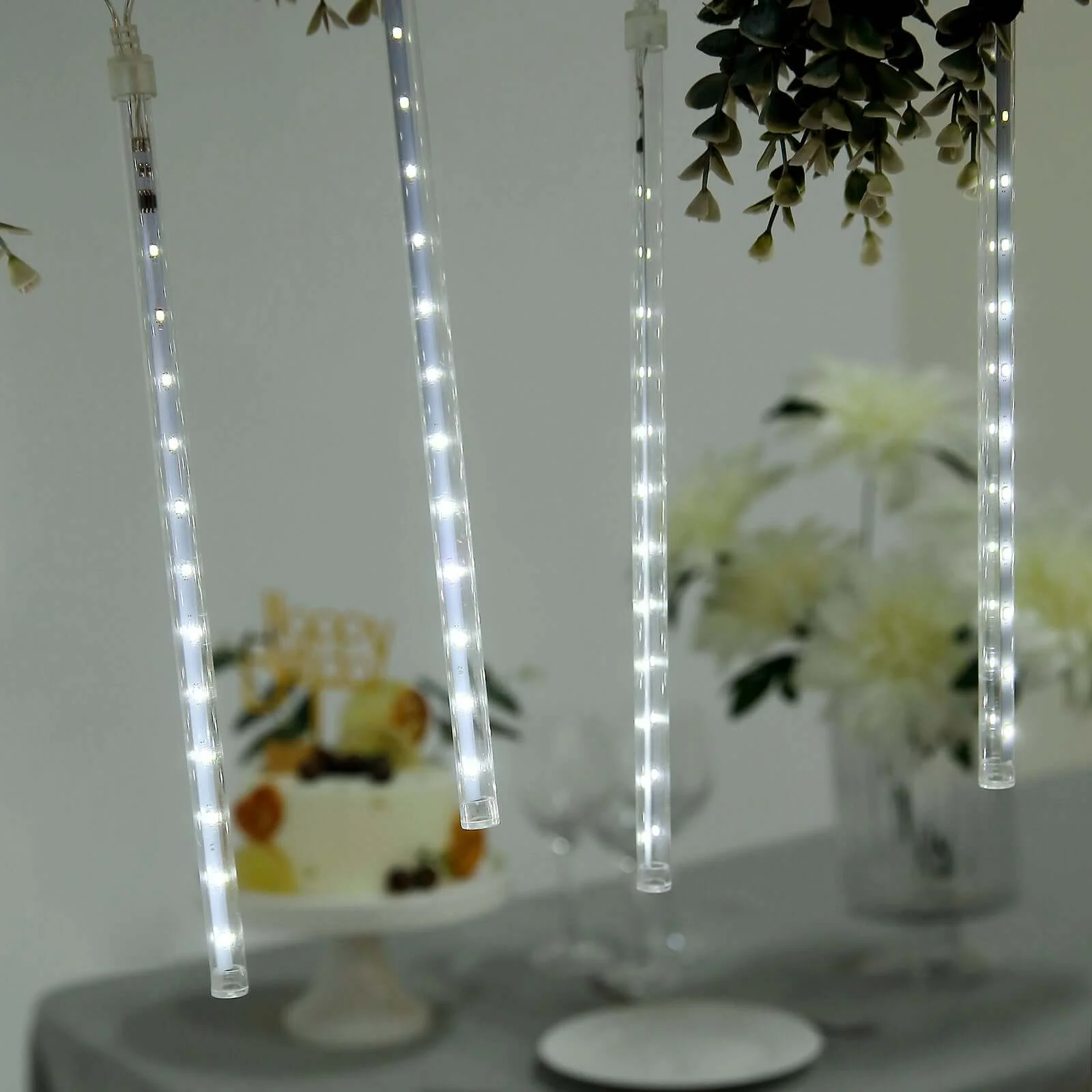 8 Tubes LED String Lights 12" Hanging Icicle Design Clear - Waterproof Meteor Shower Effect - Image 16