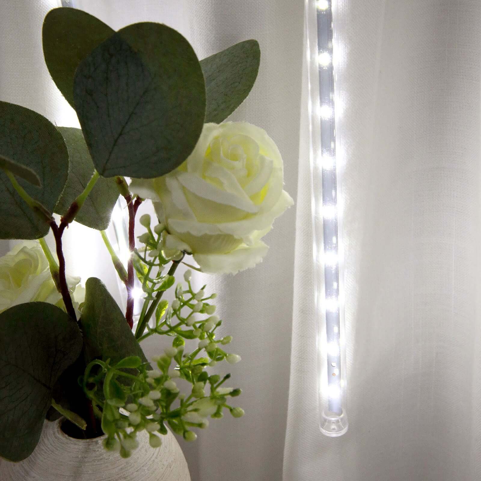 8 Tubes LED String Lights 12" Hanging Icicle Design Clear - Waterproof Meteor Shower Effect - Image 18
