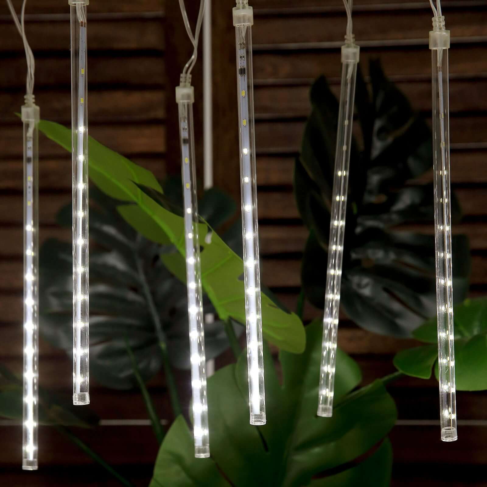 8 Tubes LED String Lights 12" Hanging Icicle Design Clear - Waterproof Meteor Shower Effect - Image 6