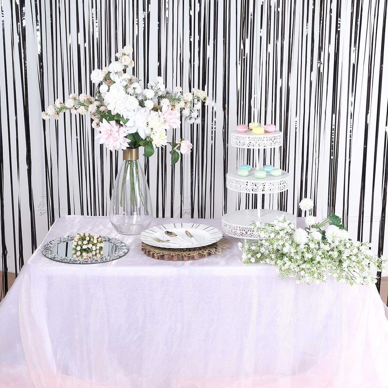 Black Metallic Tinsel Foil Fringe Doorway Curtain Party Backdrop 8ft - Image 2