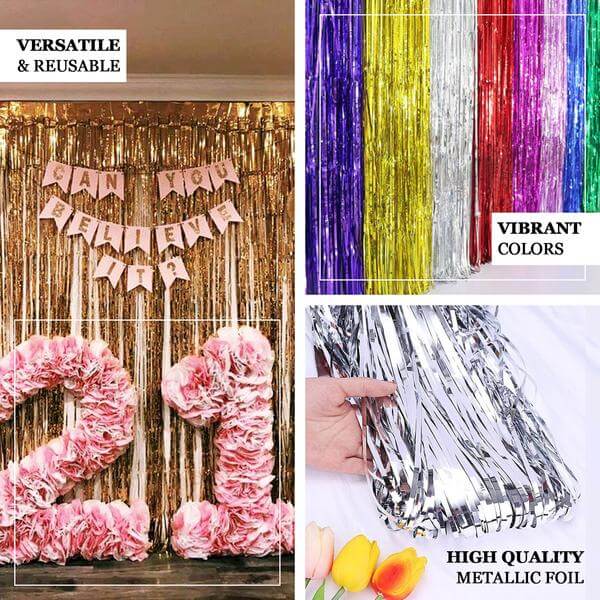 Black Metallic Tinsel Foil Fringe Doorway Curtain Party Backdrop 8ft - Image 4