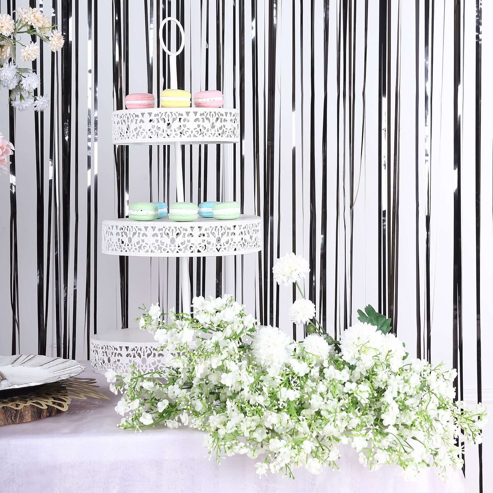 Black Metallic Tinsel Foil Fringe Doorway Curtain Party Backdrop 8ft - Image 7