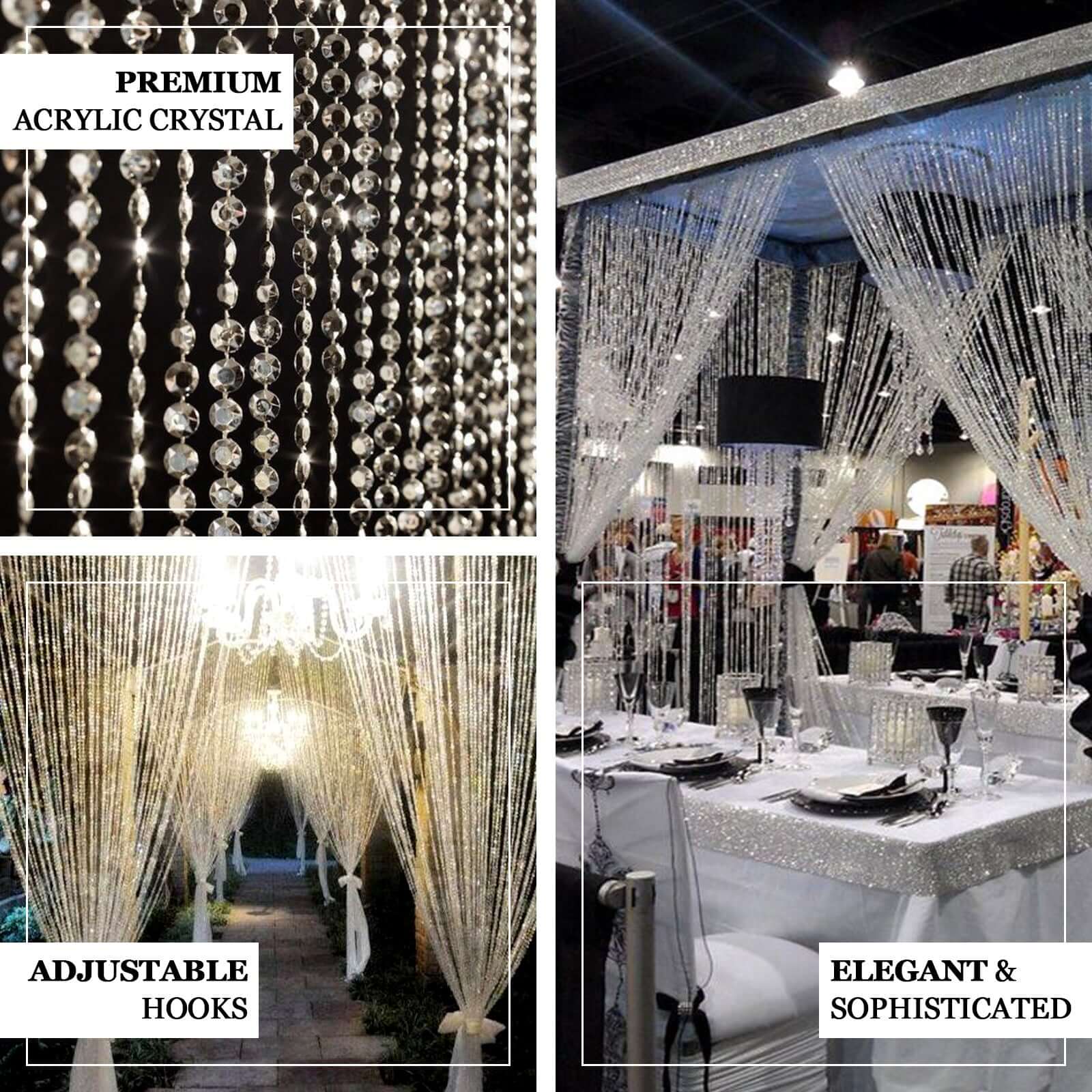 Crystal Diamond Beaded Curtain with Plastic Rod and Adjustable Hooks 8ft - Image 4