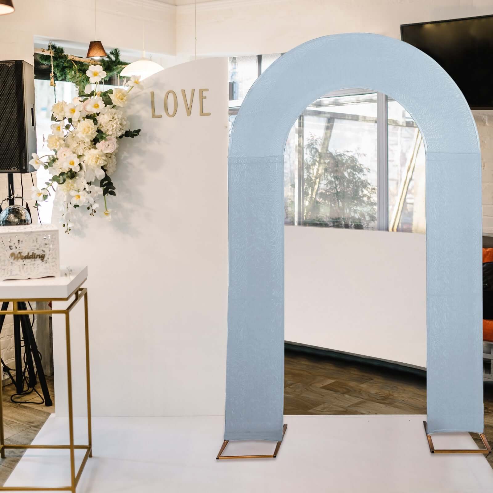 Dusty Blue Spandex Fitted Open Arch Backdrop Cover, Double-Sided U-Shaped Wedding Arch Slipcover 8ft - Image 5