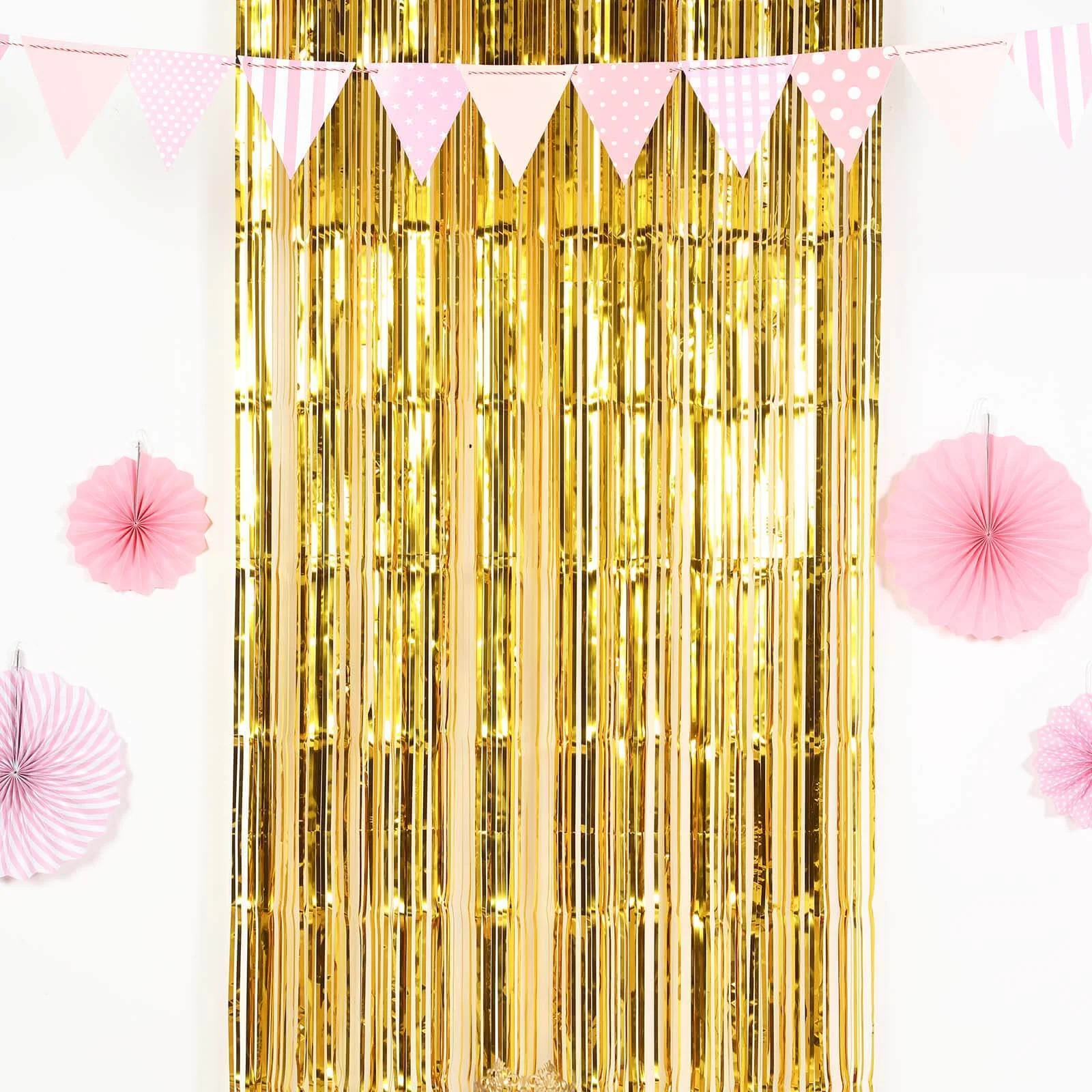 Gold Metallic Tinsel Foil Fringe Doorway Curtain Party Backdrop 8ft