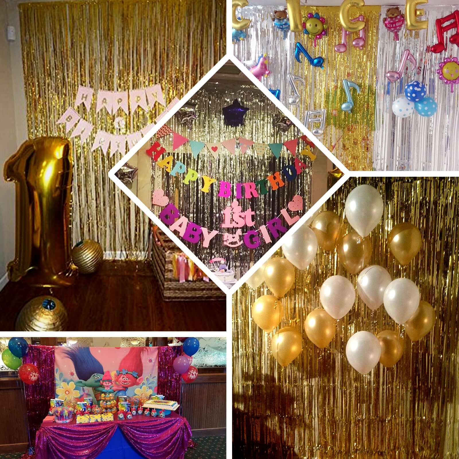 Gold Metallic Tinsel Foil Fringe Doorway Curtain Party Backdrop 8ft - Image 5