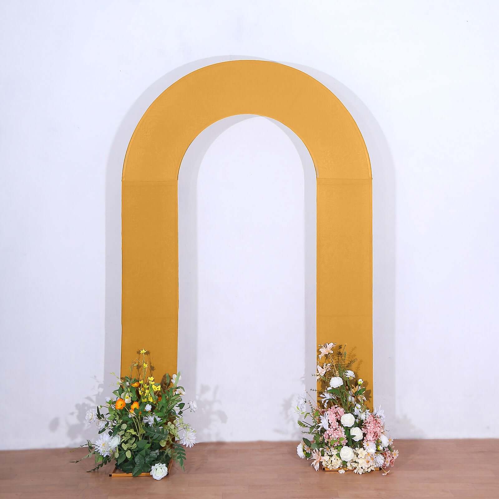 Gold Spandex Fitted Open Arch Backdrop Cover, Double-Sided U-Shaped Wedding Arch Slipcover 8ft - Image 6