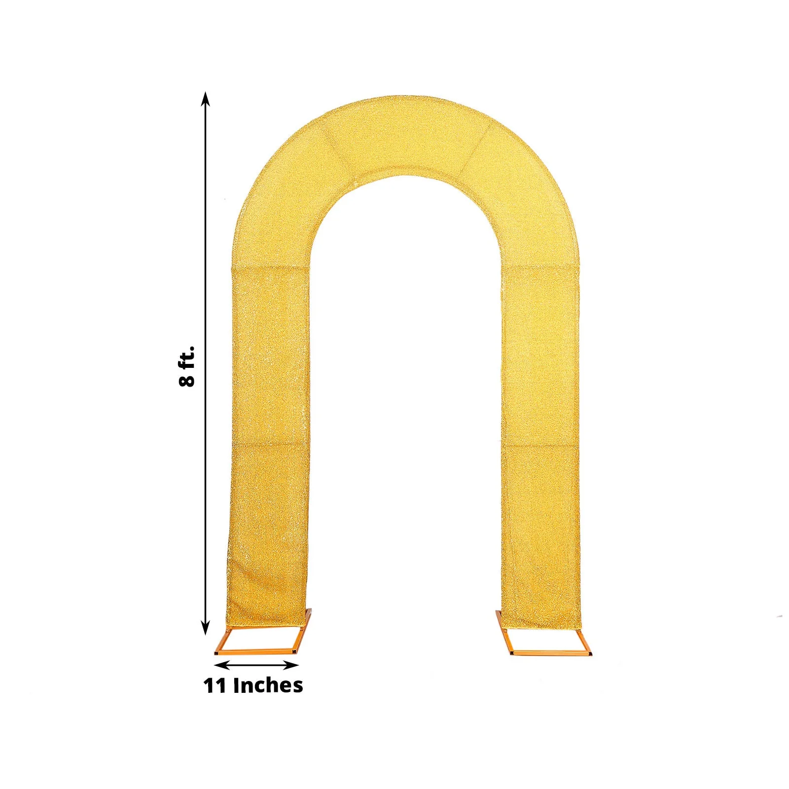 Gold Spandex Fitted Open Arch Backdrop Cover With Shimmer Tinsel Finish, Double-Sided U-Shaped Wedding Arch Slipcover 8ft - Image 3