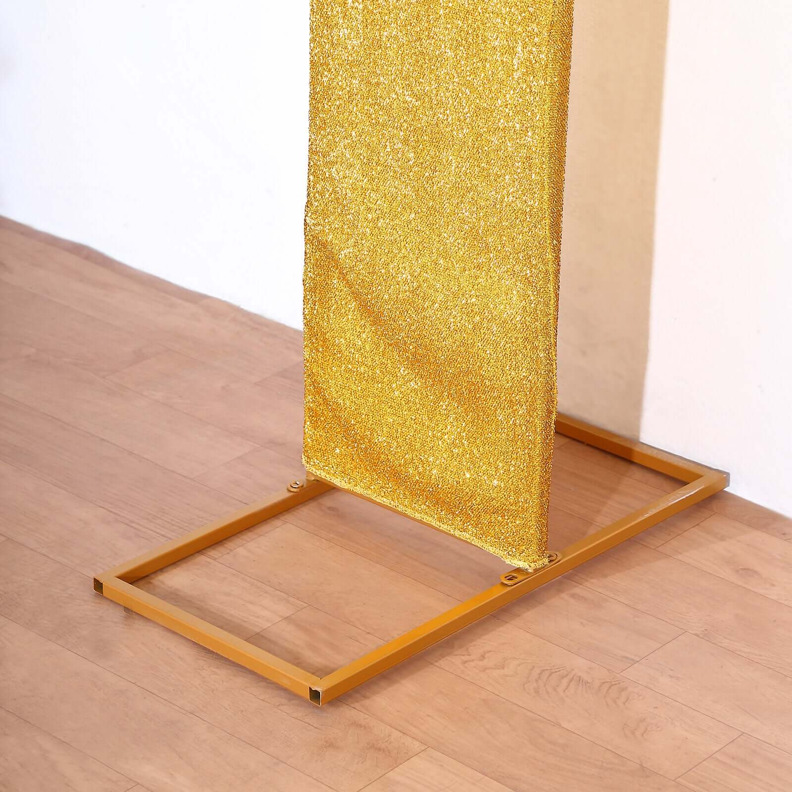 Gold Spandex Fitted Open Arch Backdrop Cover With Shimmer Tinsel Finish, Double-Sided U-Shaped Wedding Arch Slipcover 8ft - Image 5