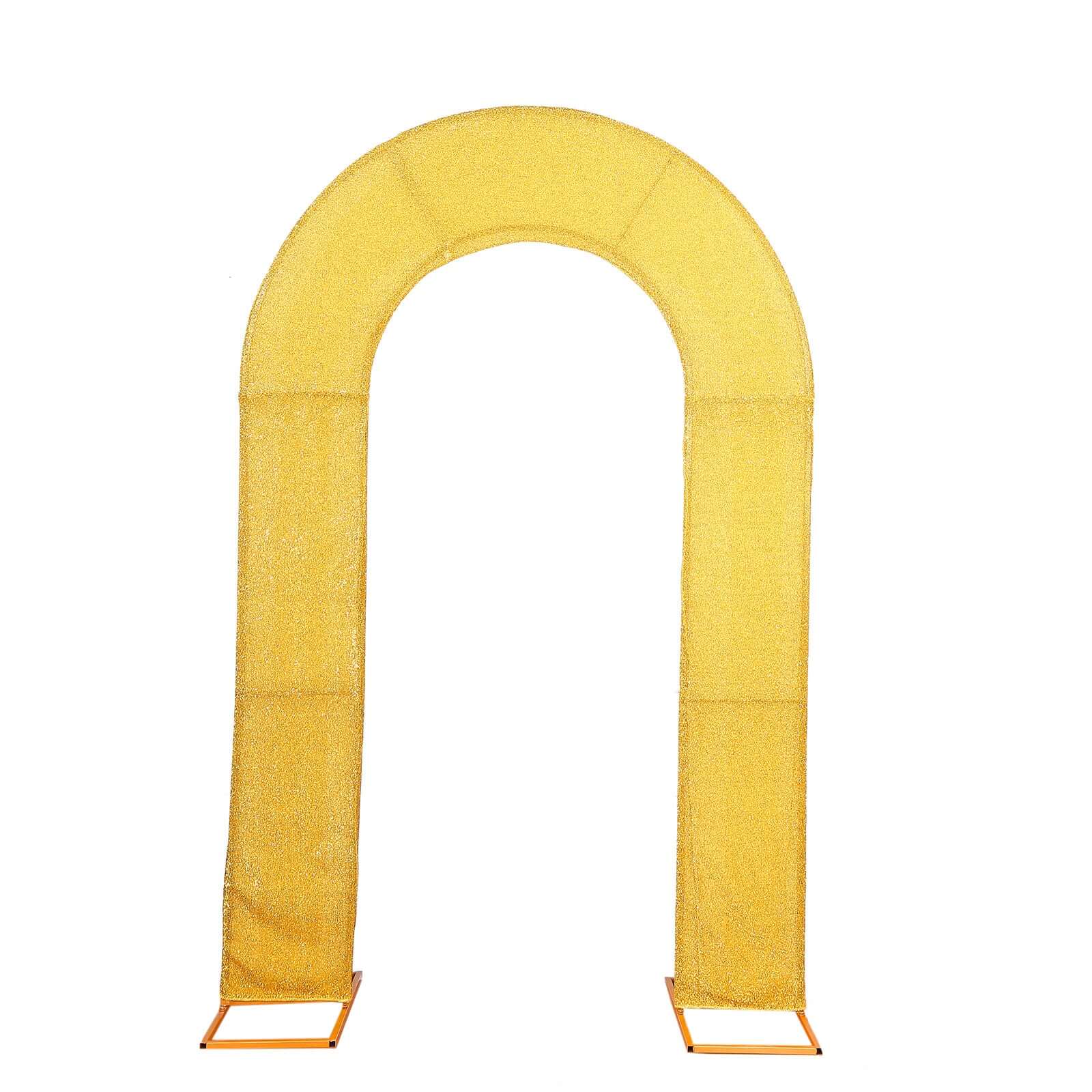 Gold Spandex Fitted Open Arch Backdrop Cover With Shimmer Tinsel Finish, Double-Sided U-Shaped Wedding Arch Slipcover 8ft - Image 6