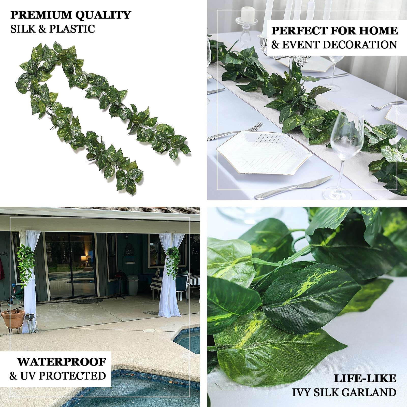 Green UV Protected Artificial Silk Ivy Leaf Garland Vine, Outdoor/Indoor 8ft - Image 4