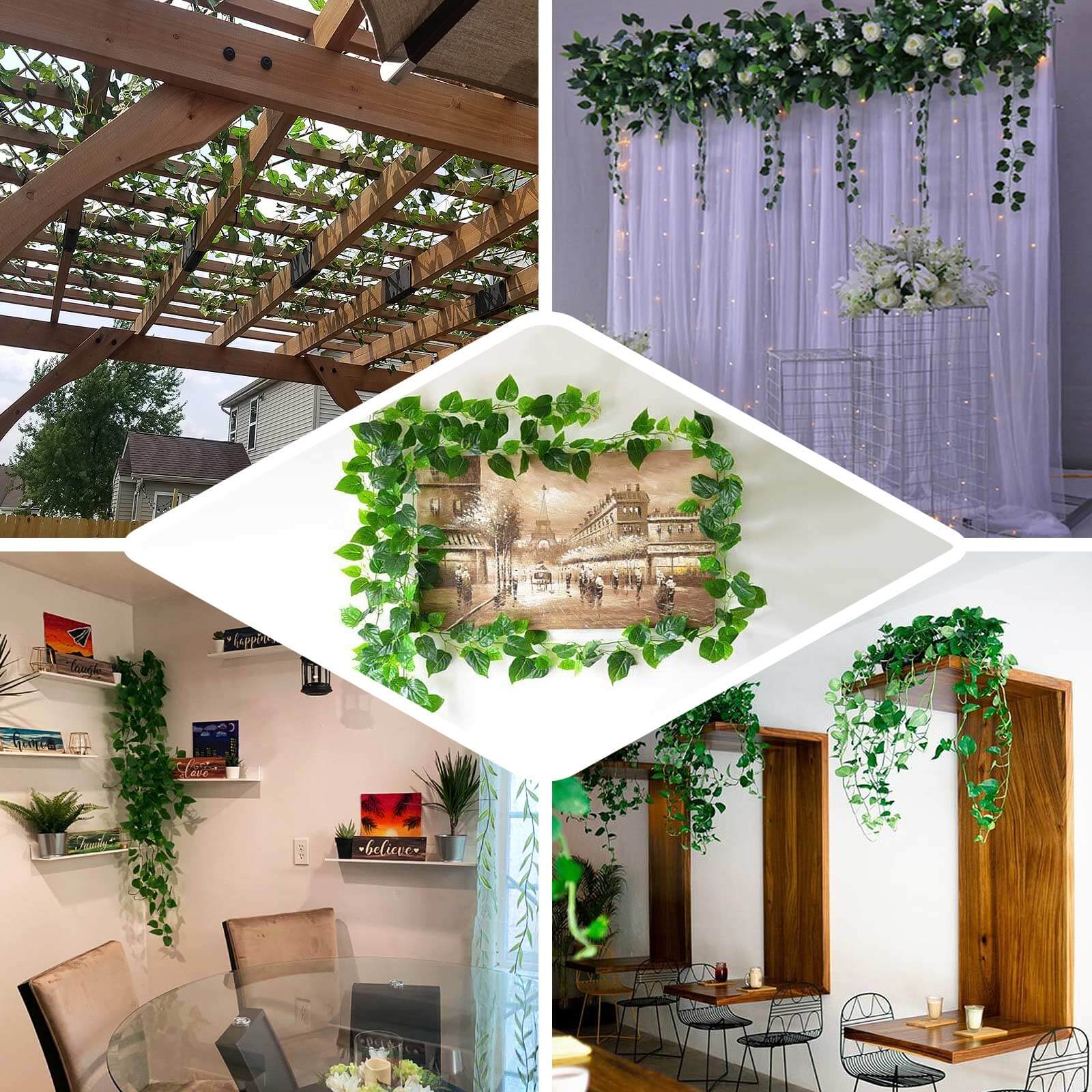 Green UV Protected Artificial Silk Ivy Leaf Garland Vine, Outdoor/Indoor 8ft - Image 5