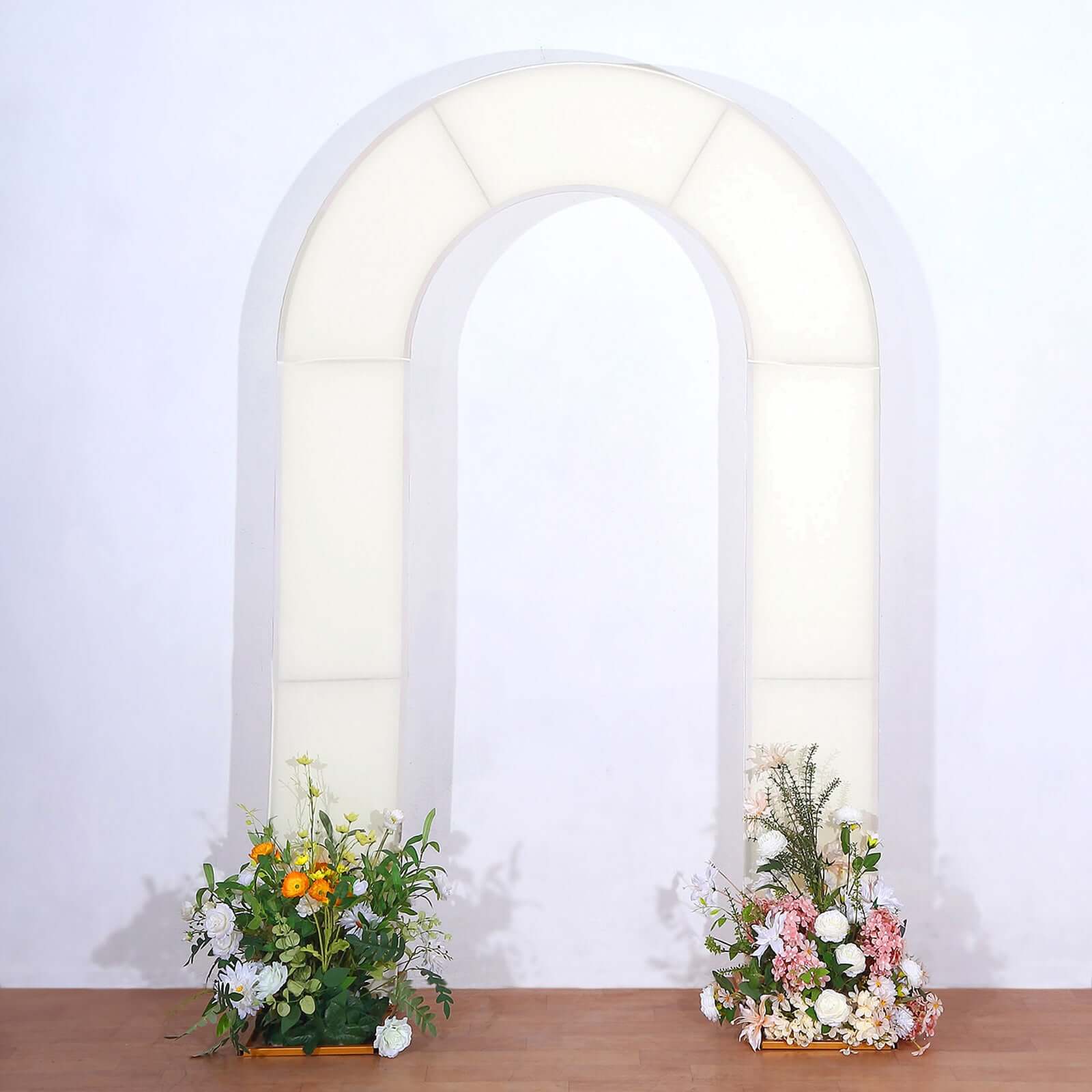 Ivory Spandex Fitted Open Arch Backdrop Cover, Double-Sided U-Shaped Wedding Arch Slipcover 8ft - Image 6