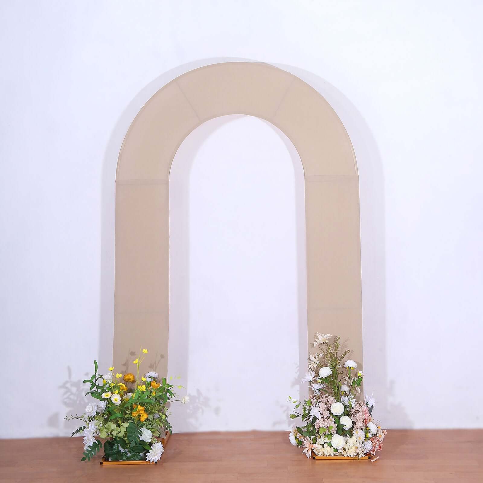 Nude Spandex Fitted Open Arch Backdrop Cover, Double-Sided U-Shaped Wedding Arch Slipcover 8ft - Image 6