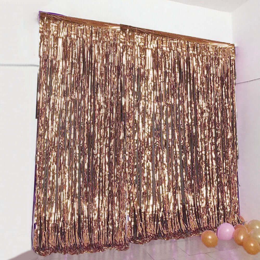 Rose Gold Metallic Tinsel Foil Fringe Doorway Curtain Party Backdrop 8ft - Image 8