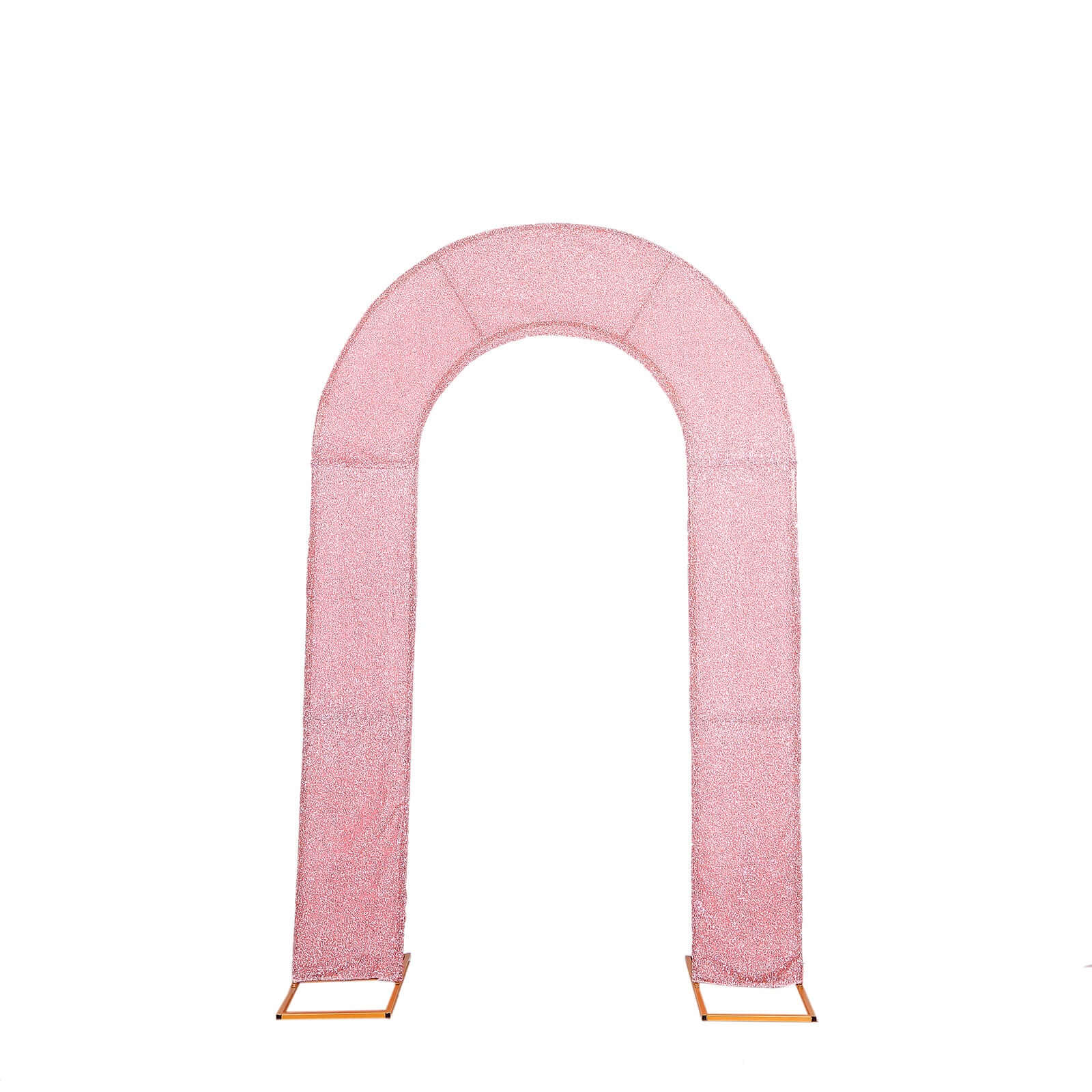 Rose Gold Spandex Fitted Open Arch Backdrop Cover With Shimmer Tinsel Finish, Double-Sided U-Shaped Wedding Arch Slipcover 8ft - Image 6