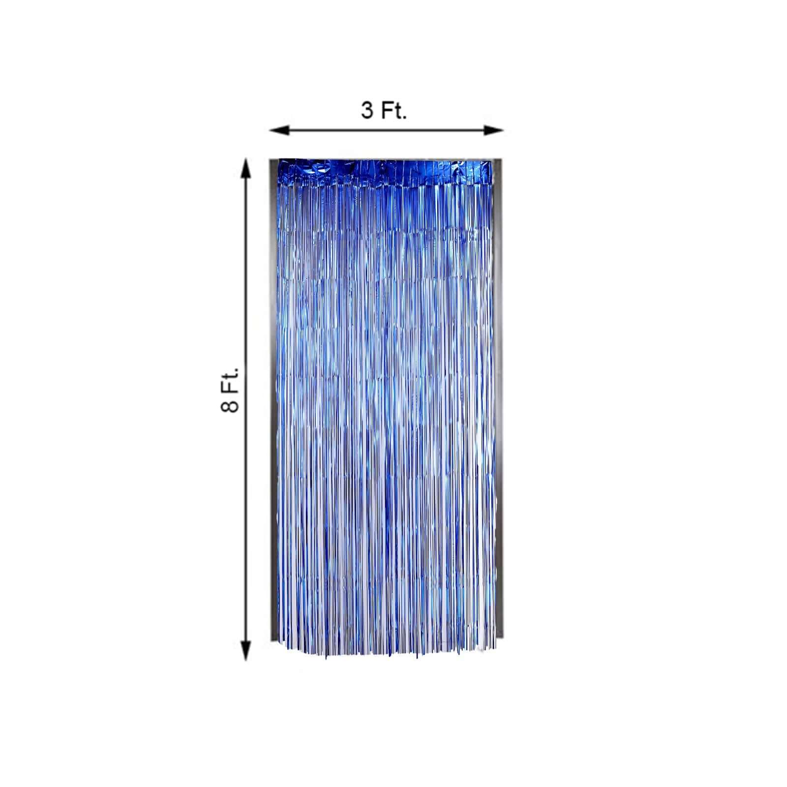 Royal Blue Metallic Tinsel Foil Fringe Doorway Curtain Party Backdrop 8ft - Image 3