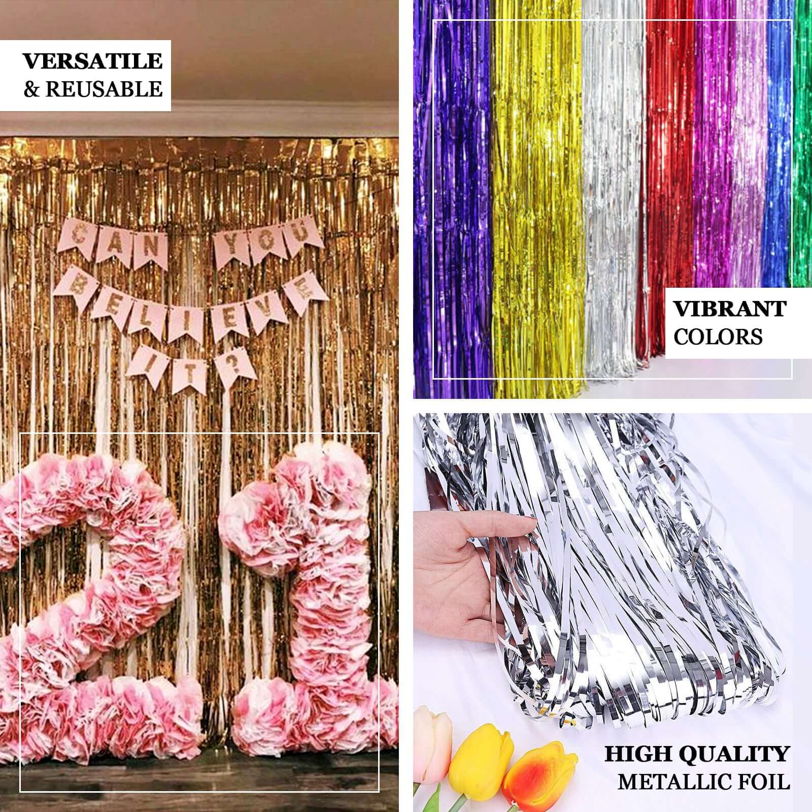 Silver Metallic Tinsel Foil Fringe Doorway Curtain Party Backdrop 8ft - Image 4