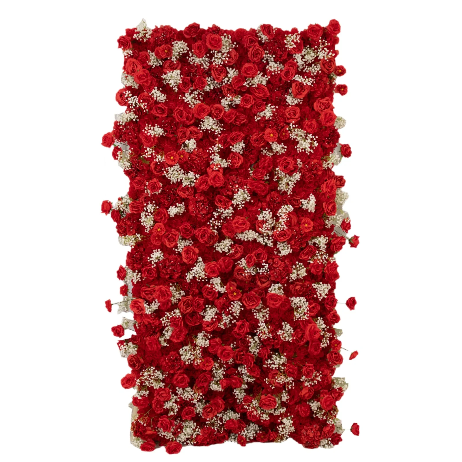 Roll Up Flower Wall Backdrop with Fabric Backing – 8ftx4ft Red Artificial Silk Roses & Baby's Breath - Image 6