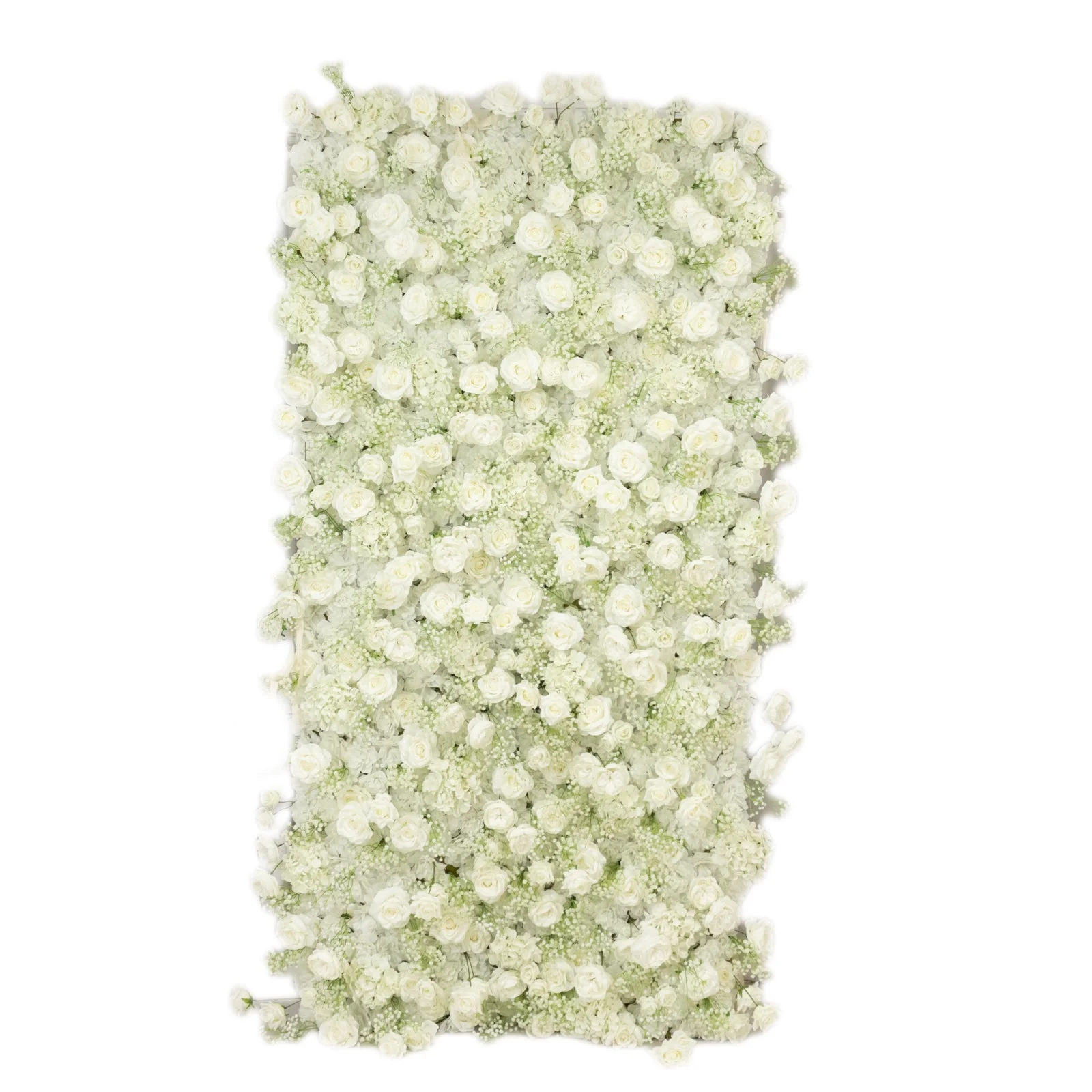 Roll Up Flower Wall Backdrop with Fabric Backing – 8ftx4ft White Artificial Silk Roses & Baby's Breath - Image 6