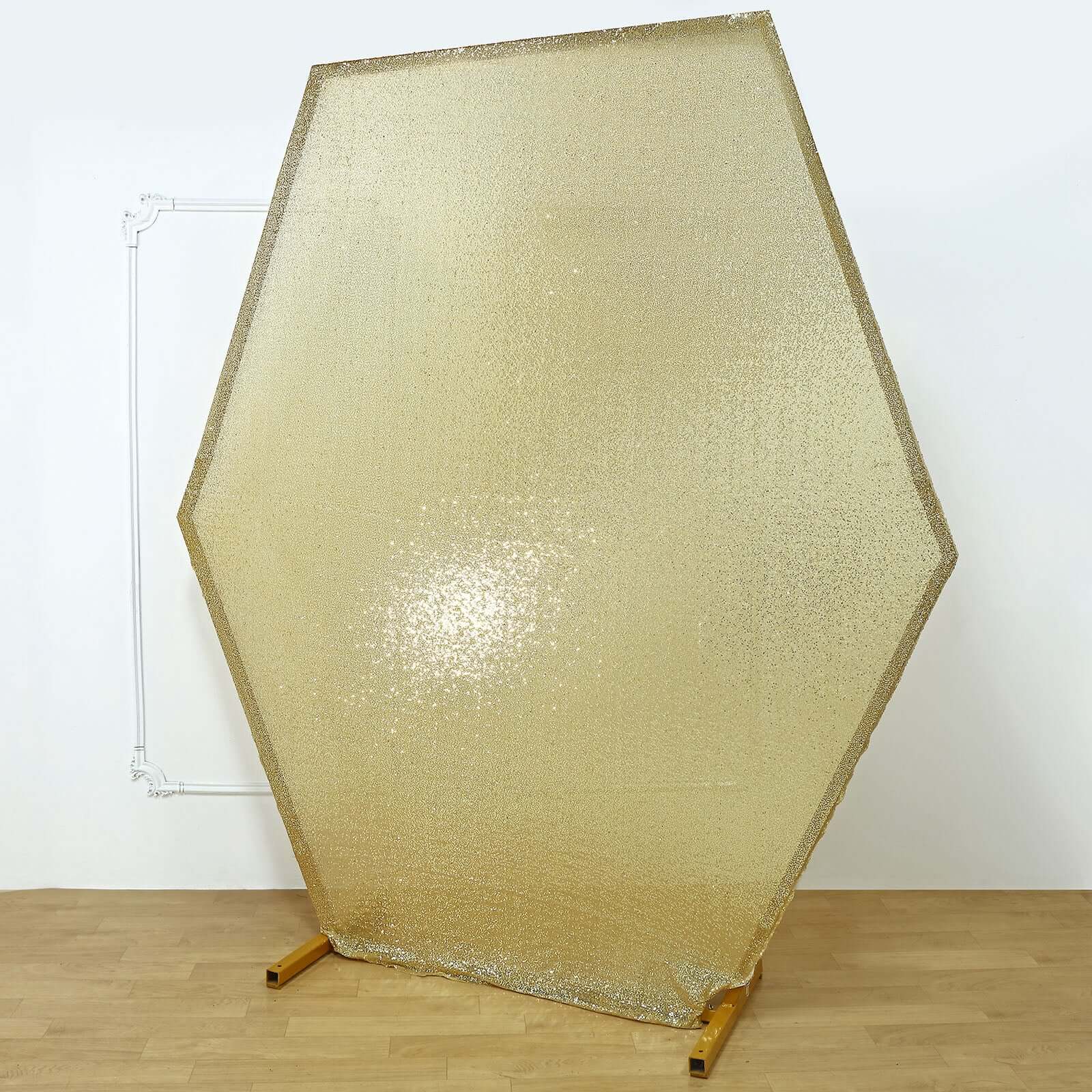 Champagne Sparkle Sequin Hexagon Wedding Arch Cover, Shiny Shimmer Backdrop Stand Cover 2-Sided Custom Fit 8ftx7ft - Image 2