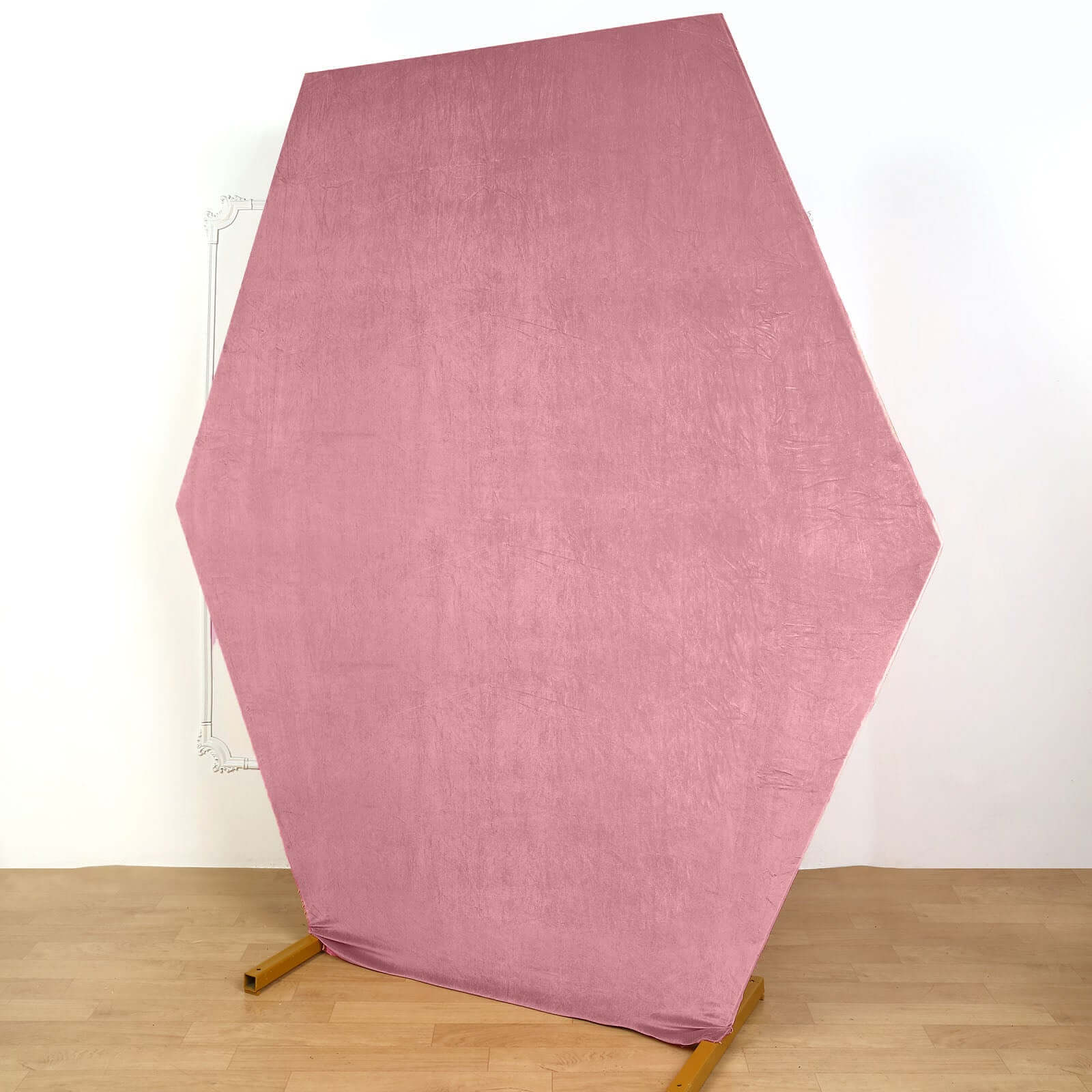 Dusty Rose Velvet Fitted Hexagon Wedding Arch Backdrop Cover 8ftx7ft - Image 2