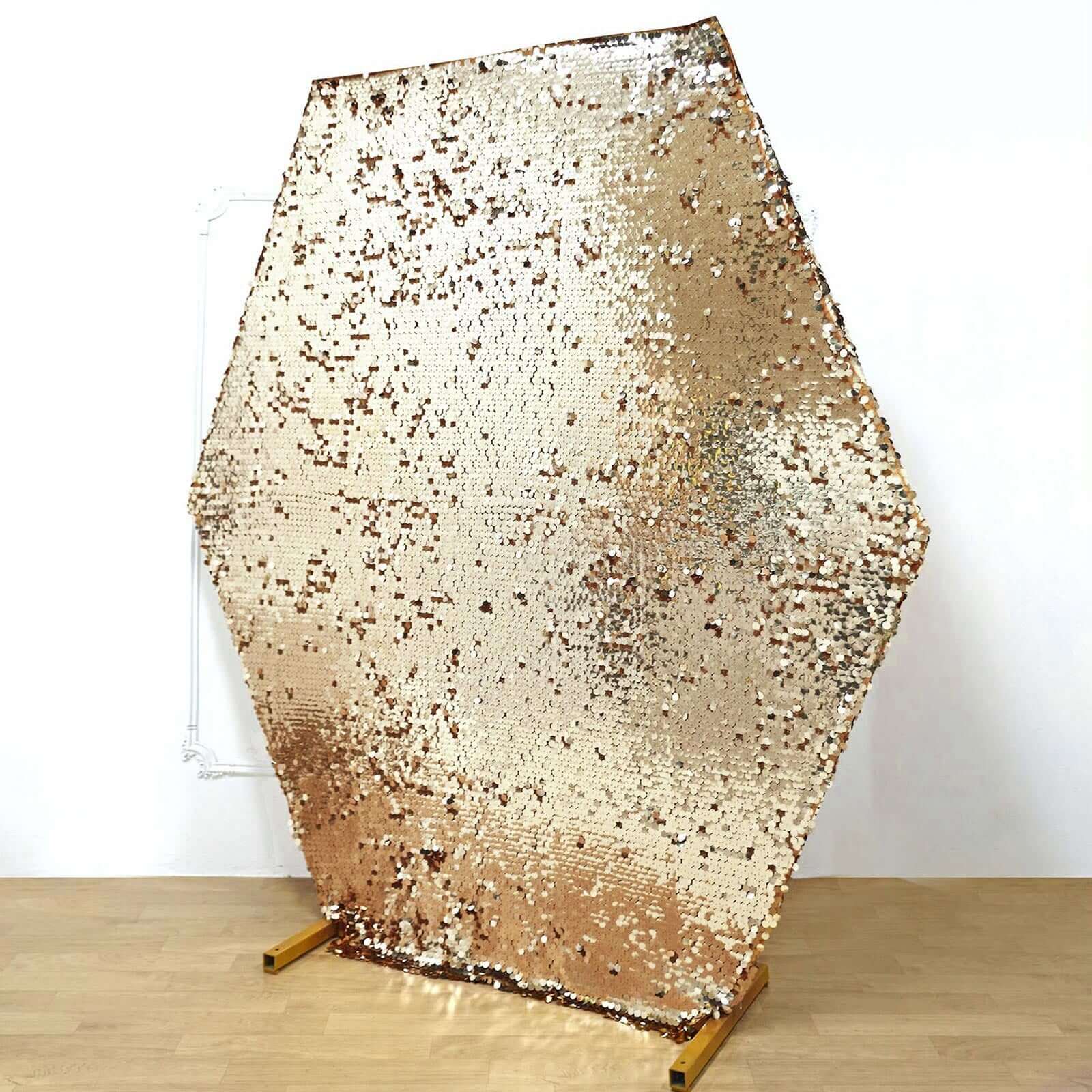 Gold Big Payette Sequin Sparkly Hexagon Wedding Arch Cover 8ftx7ft - Image 2