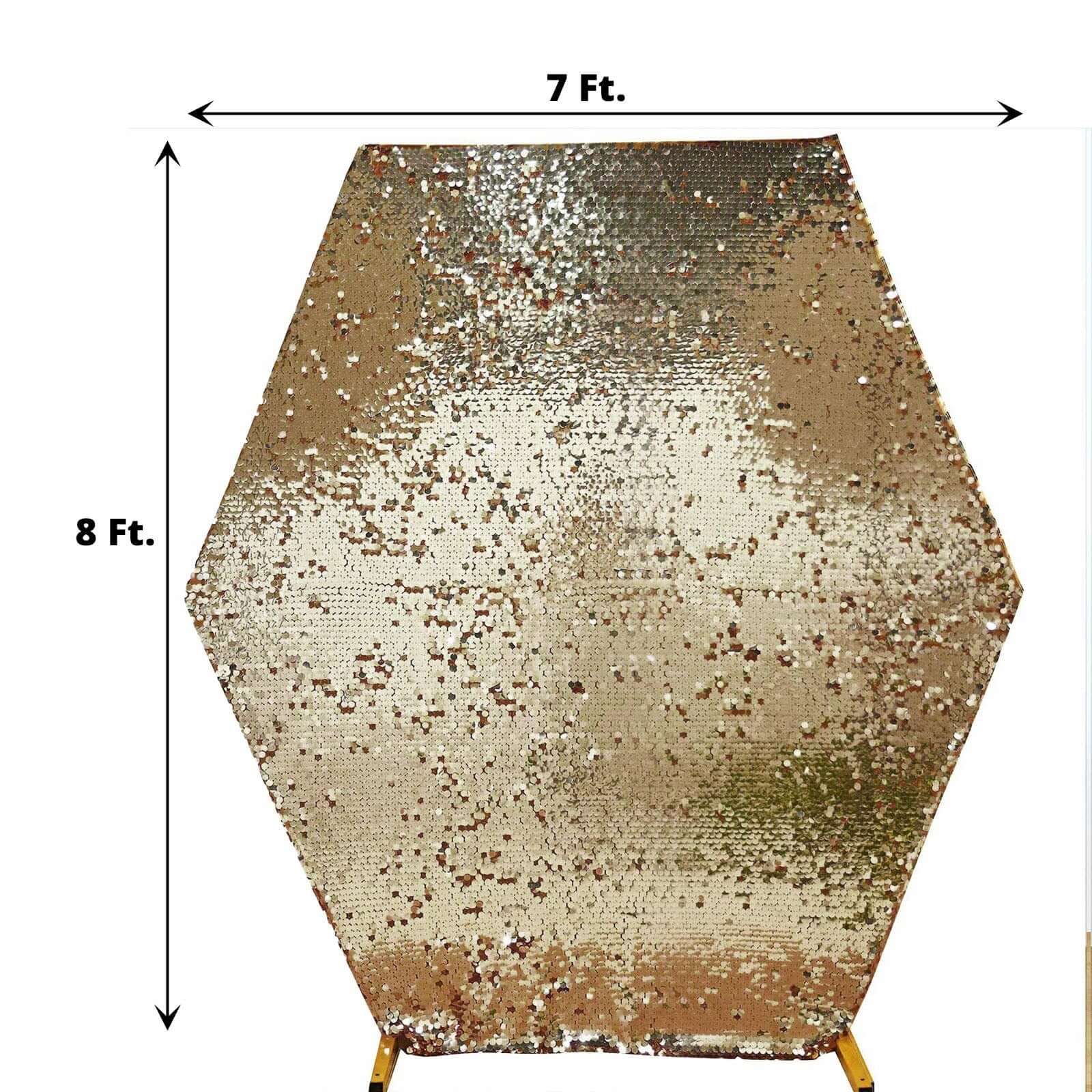Gold Big Payette Sequin Sparkly Hexagon Wedding Arch Cover 8ftx7ft - Image 3