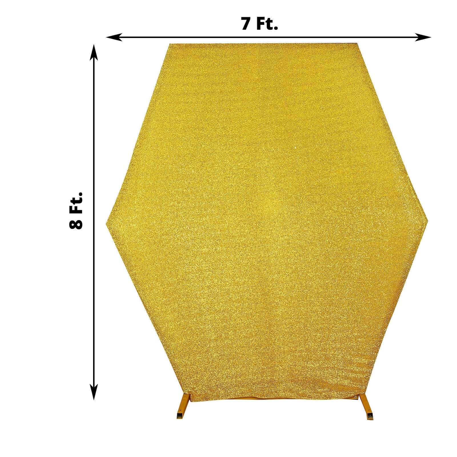 Gold Metallic Shimmer Tinsel Spandex Hexagon Backdrop, 2-Sided Wedding Arch Cover 8ftx7ft - Image 3