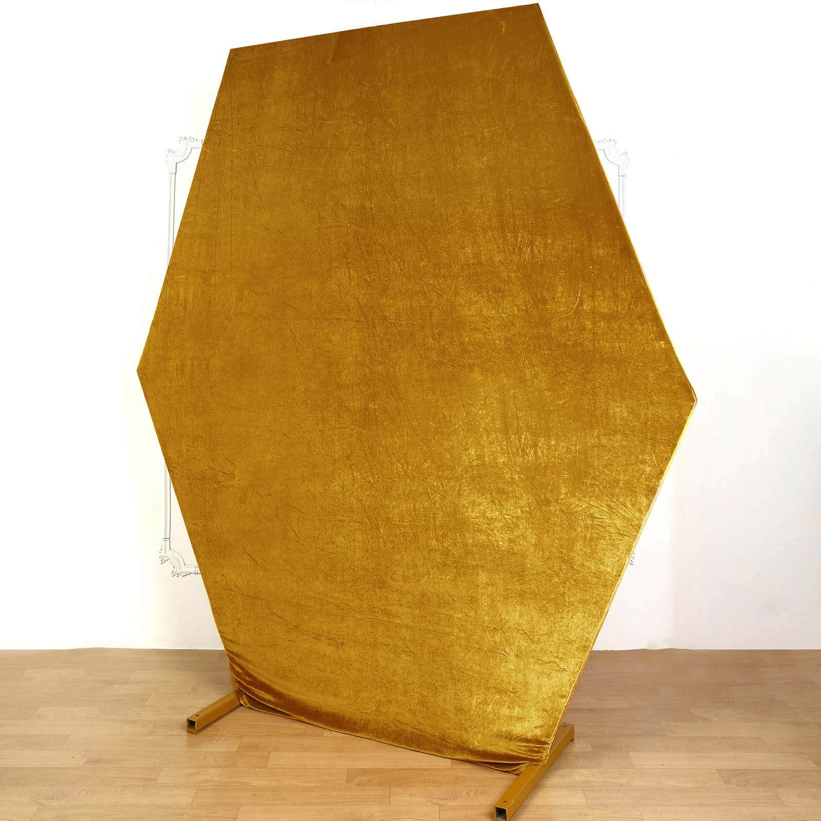 Metallic Gold Velvet Fitted Hexagon Wedding Arch Backdrop Cover 8ftx7ft - Image 2
