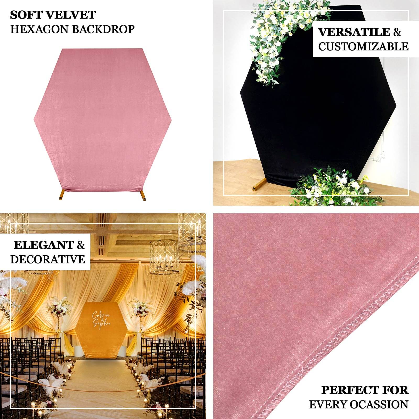 Metallic Gold Velvet Fitted Hexagon Wedding Arch Backdrop Cover 8ftx7ft - Image 3