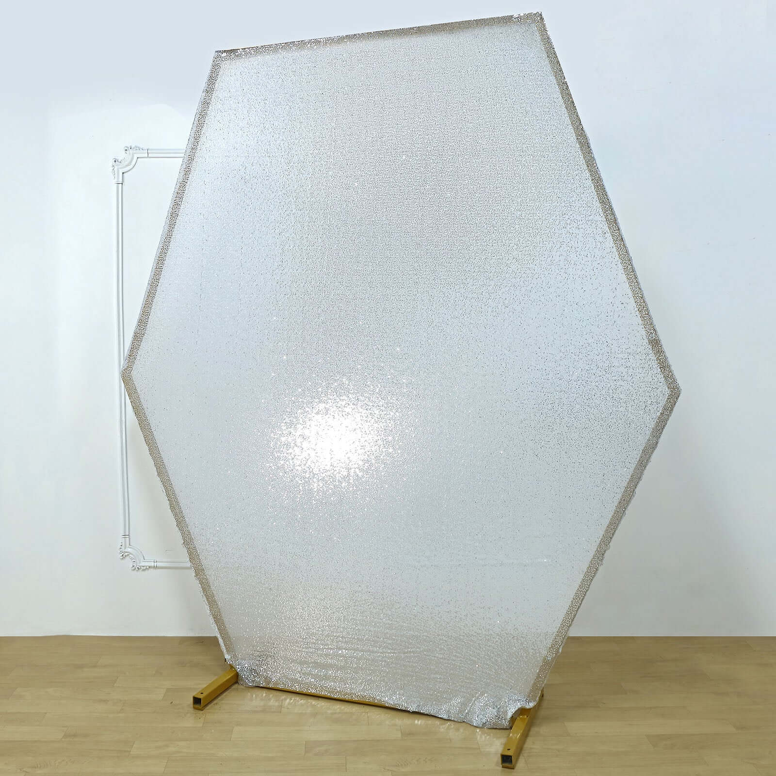 Metallic Silver Sparkle Sequin Hexagon Wedding Arch Cover, Shiny Shimmer Backdrop Stand Cover 2-Sided Custom Fit 8ftx7ft - Image 2