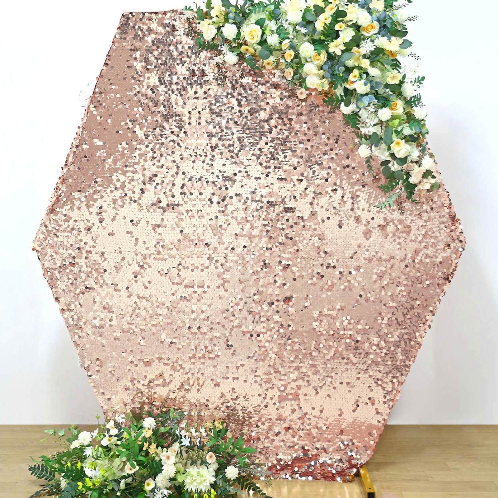 Rose Gold Big Payette Sequin Sparkly Hexagon Wedding Arch Cover 8ftx7ft - Image 4