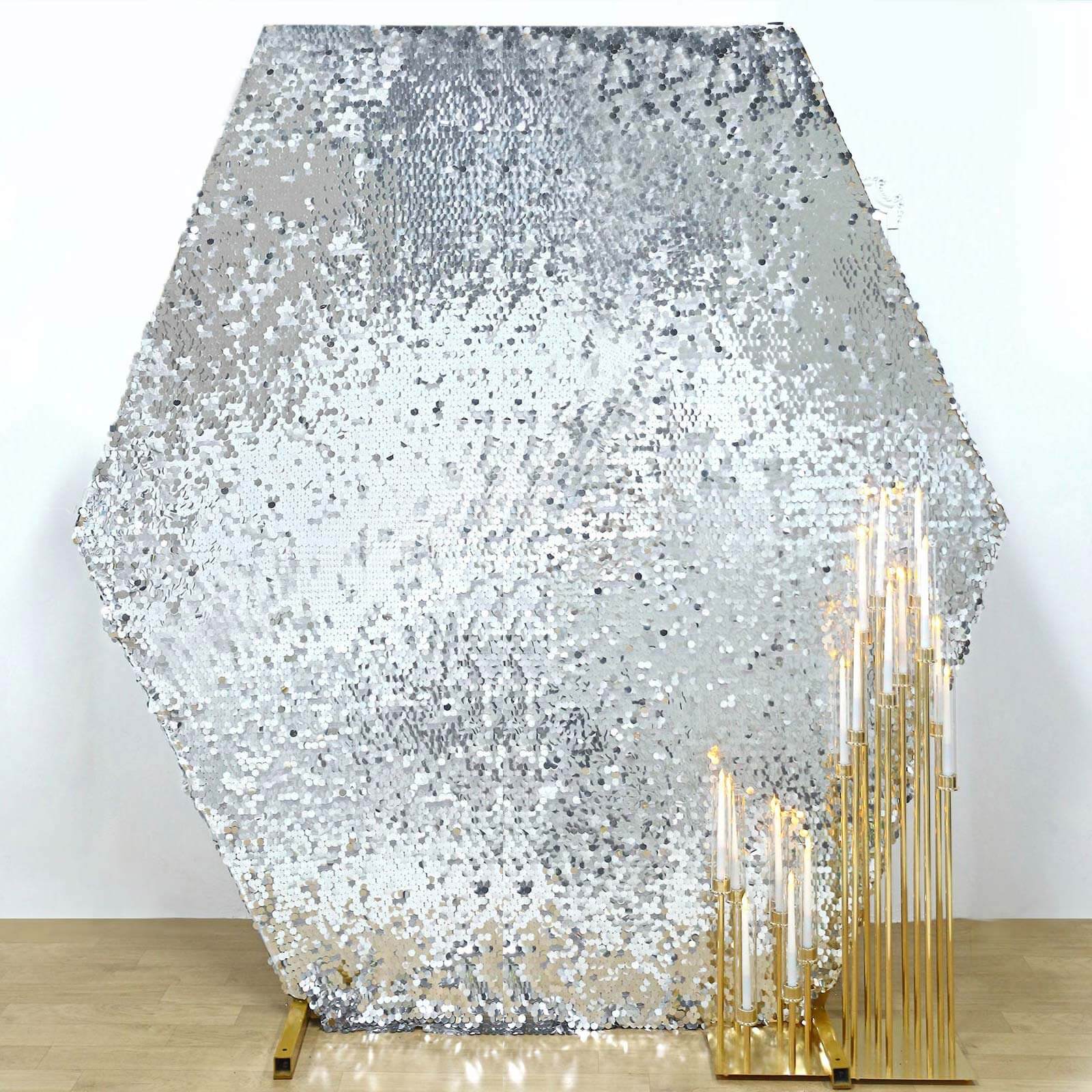 Silver Big Payette Sequin Sparkly Hexagon Wedding Arch Cover 8ftx7ft