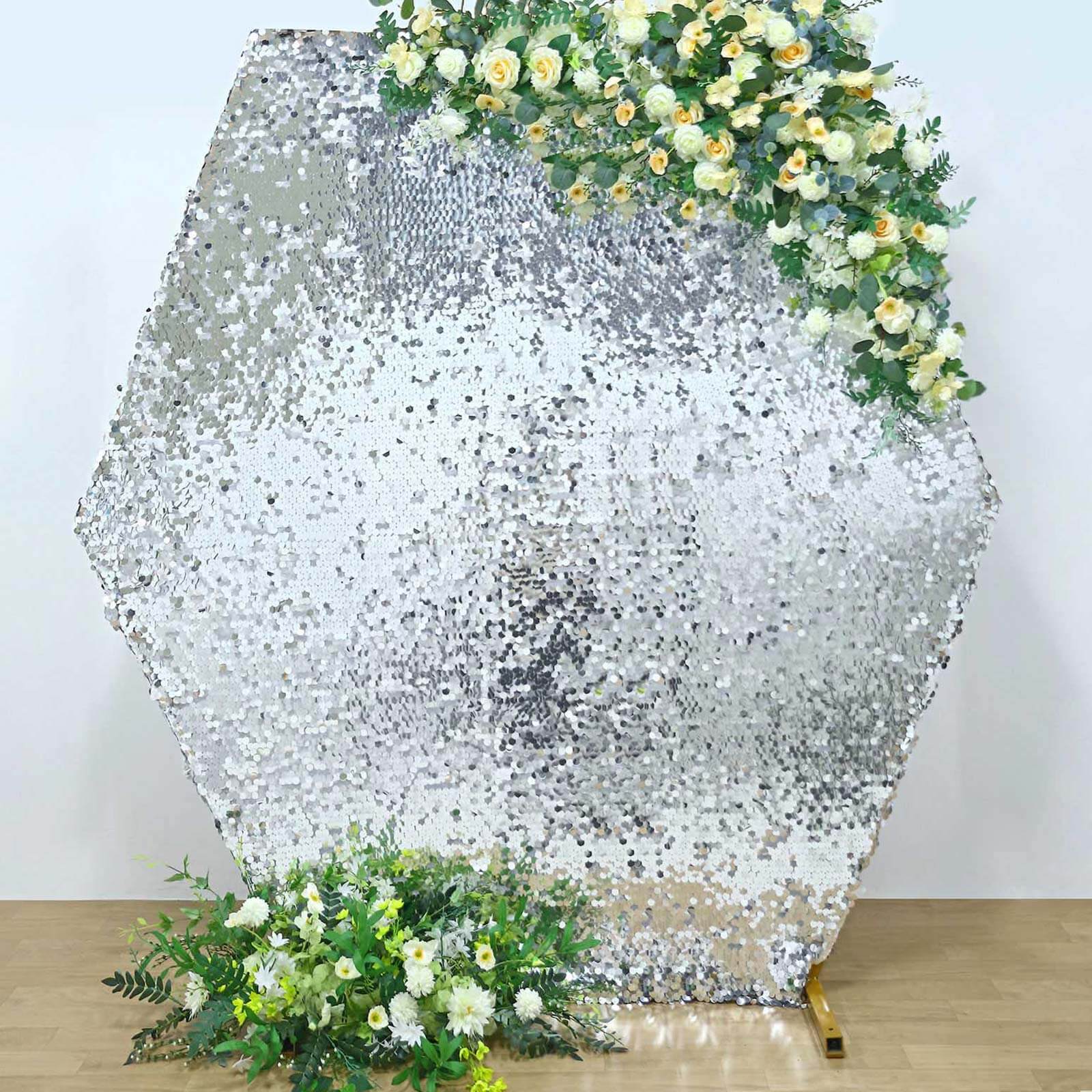 Silver Big Payette Sequin Sparkly Hexagon Wedding Arch Cover 8ftx7ft - Image 4