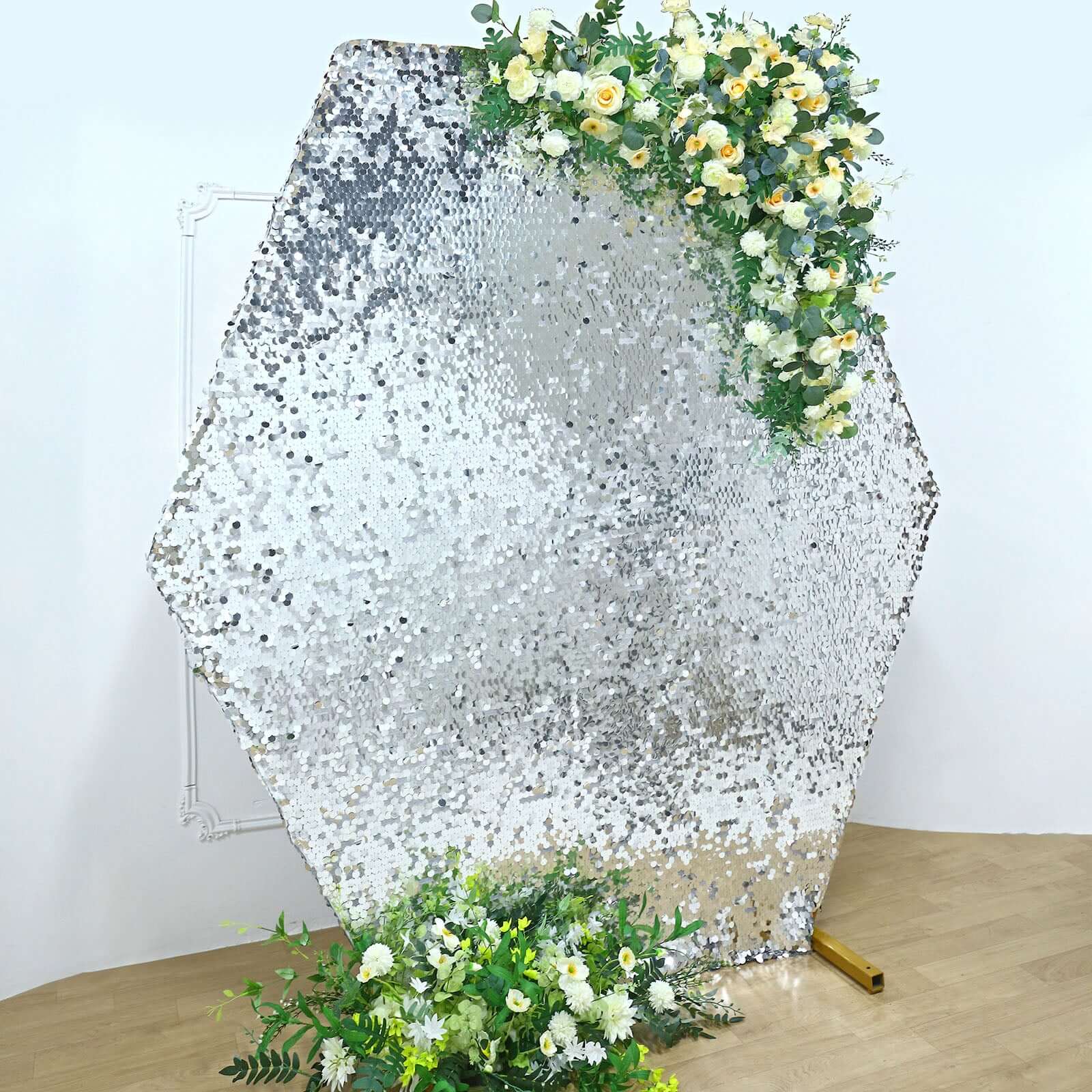 Silver Big Payette Sequin Sparkly Hexagon Wedding Arch Cover 8ftx7ft - Image 5