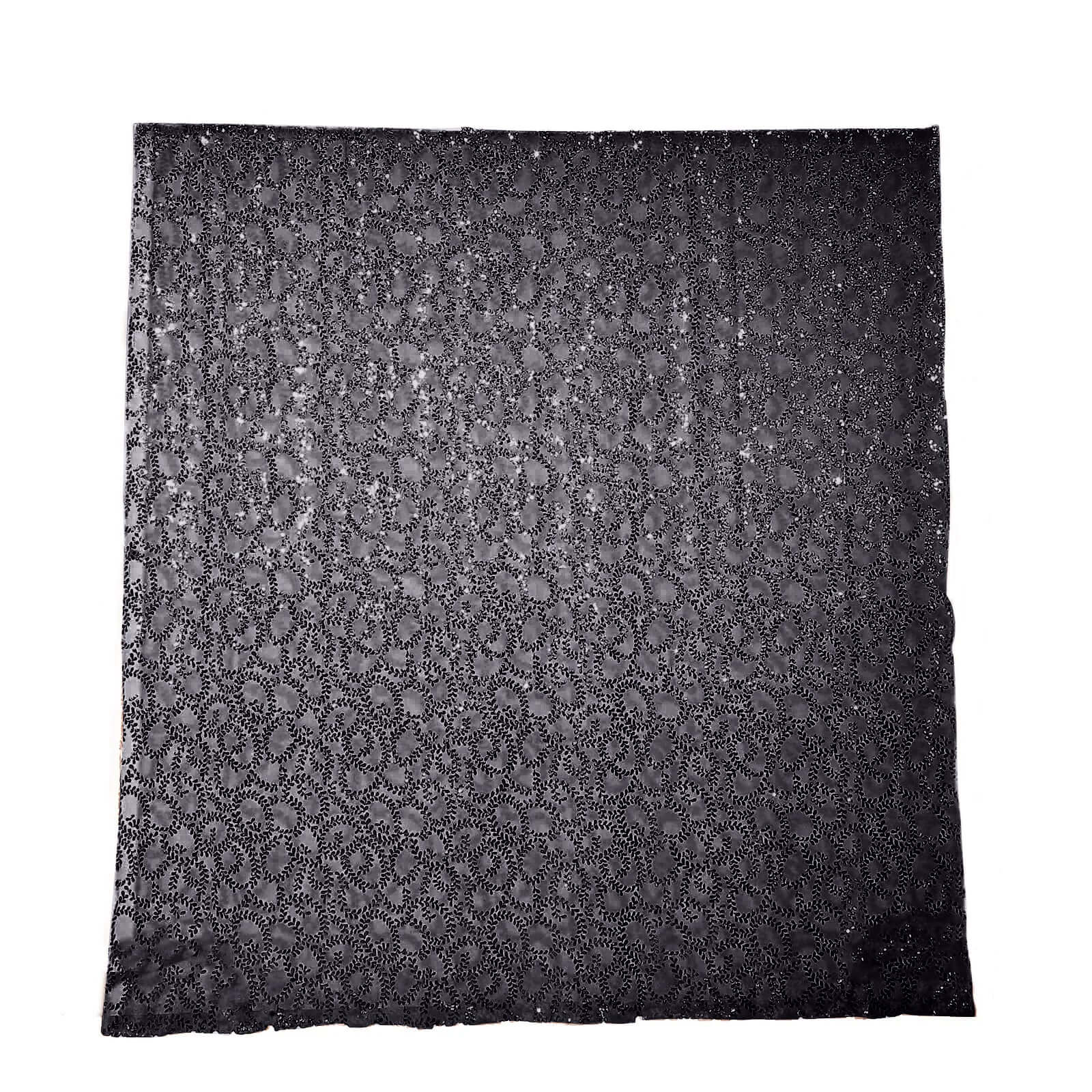 Black Embroider Sequin Backdrop Drape Curtain, Sparkly Sheer Event Divider Panel With Embroidery Leaf - 8ftx8ft - Image 3