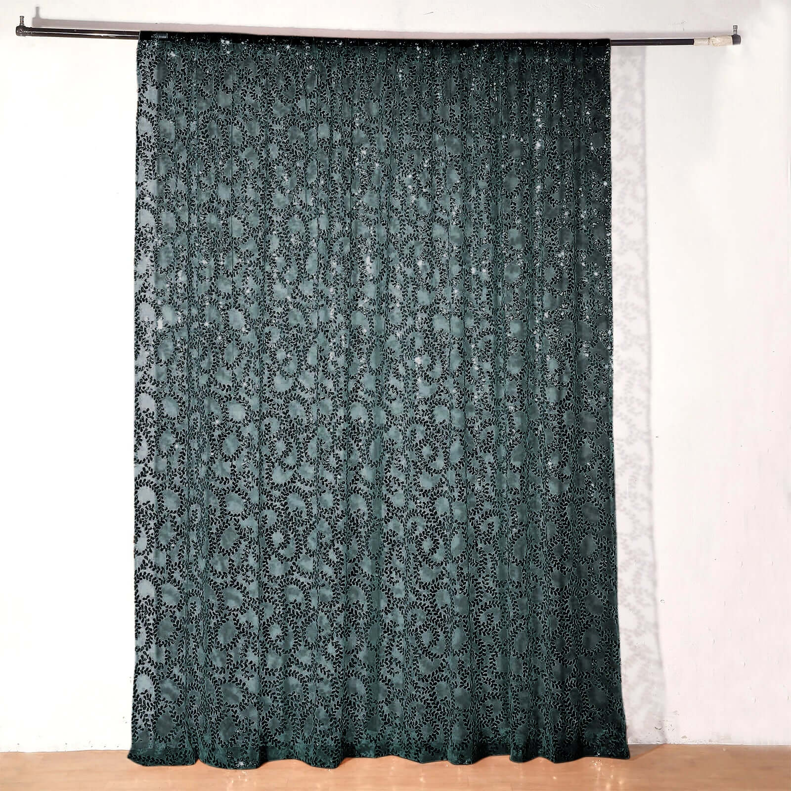 Hunter Emerald Green Embroider Sequin Backdrop Drape Curtain, Sparkly Sheer Event Divider Panel With Embroidery Leaf - 8ftx8ft - Image 4