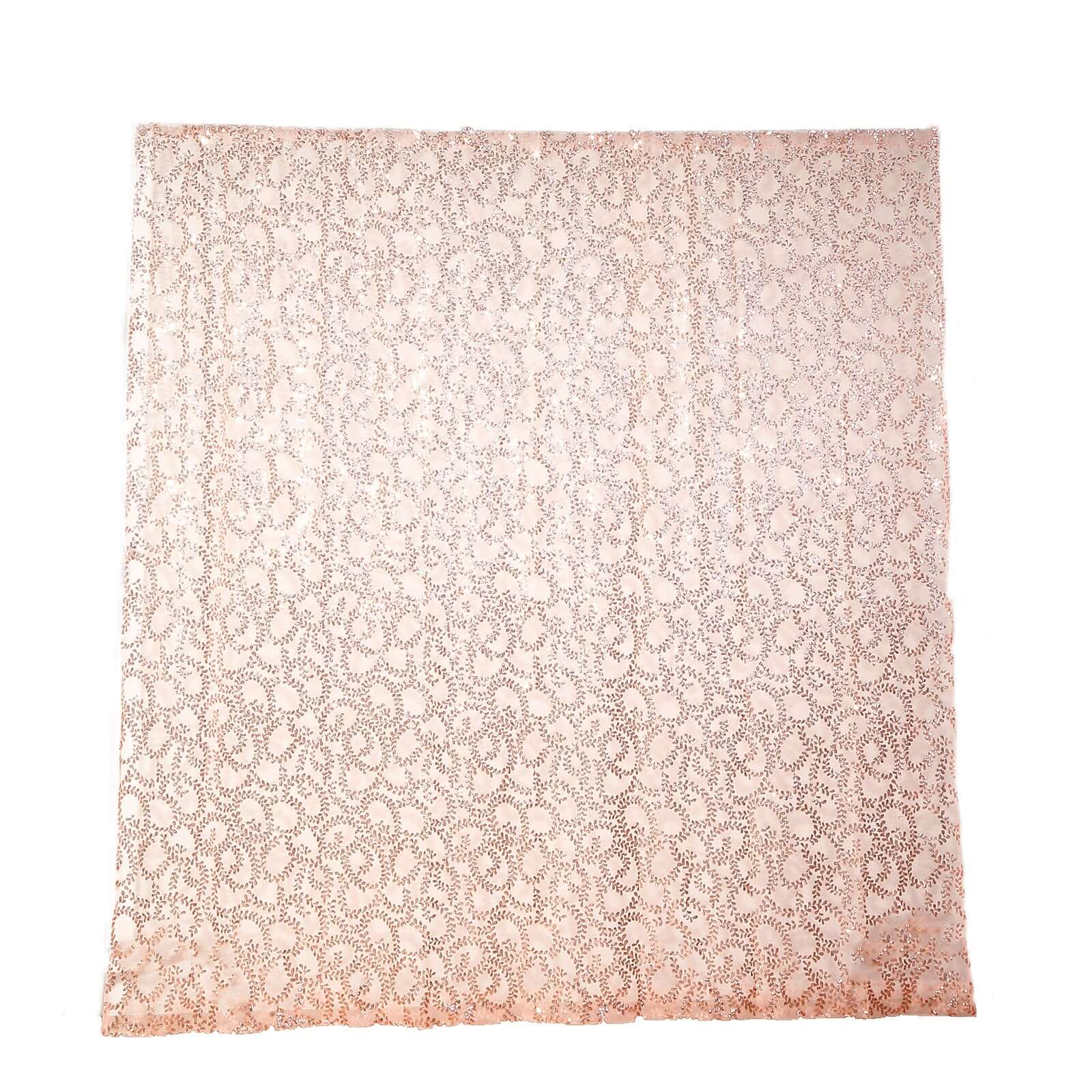 Rose Gold Embroider Sequin Backdrop Drape Curtain, Sparkly Sheer Event Divider Panel With Embroidery Leaf - 8ftx8ft - Image 7