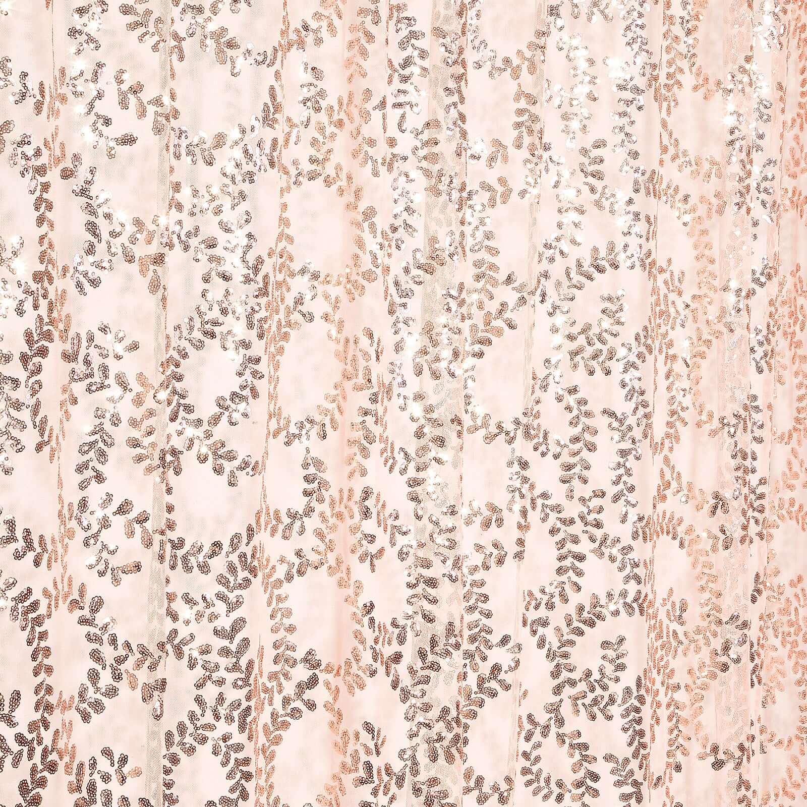 Rose Gold Embroider Sequin Backdrop Drape Curtain, Sparkly Sheer Event Divider Panel With Embroidery Leaf - 8ftx8ft - Image 8