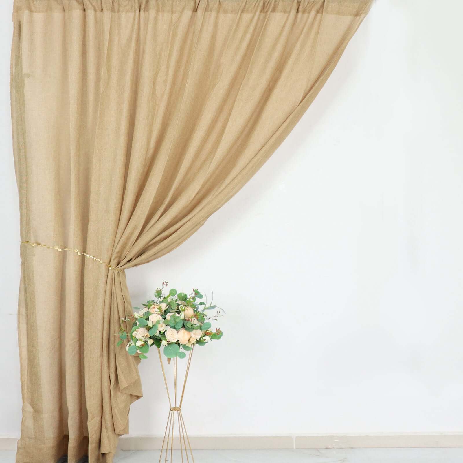 Rustic Faux Burlap Backdrop Drape Curtain, Natural Jute Photo Booth Event Divider Panel With Rod Pocket - 8ftx8ft - Image 5