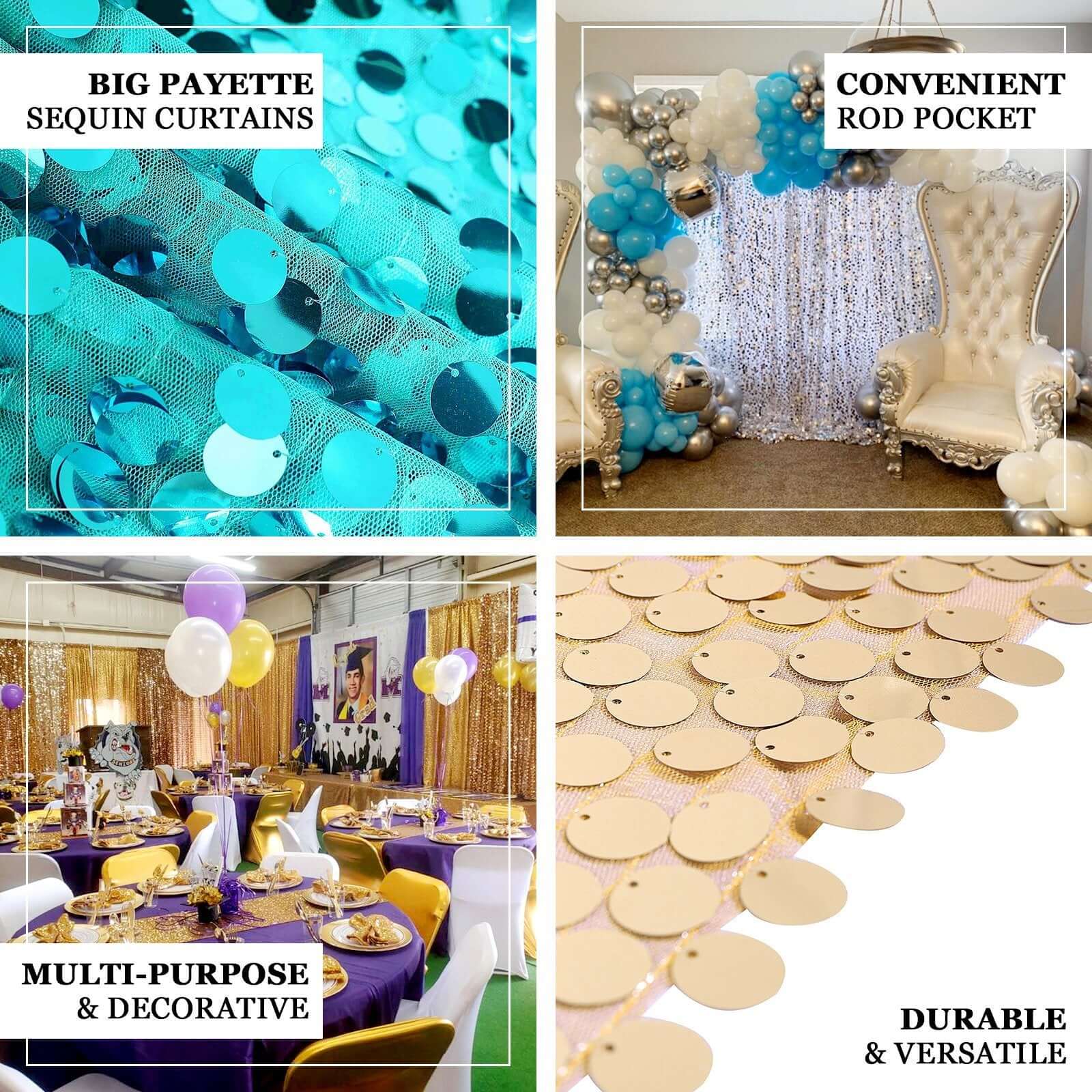 Dusty Blue Big Payette Sequin Backdrop Drape Curtain, Photo Booth Event Divider Panel - 8ftx8ft - Image 4