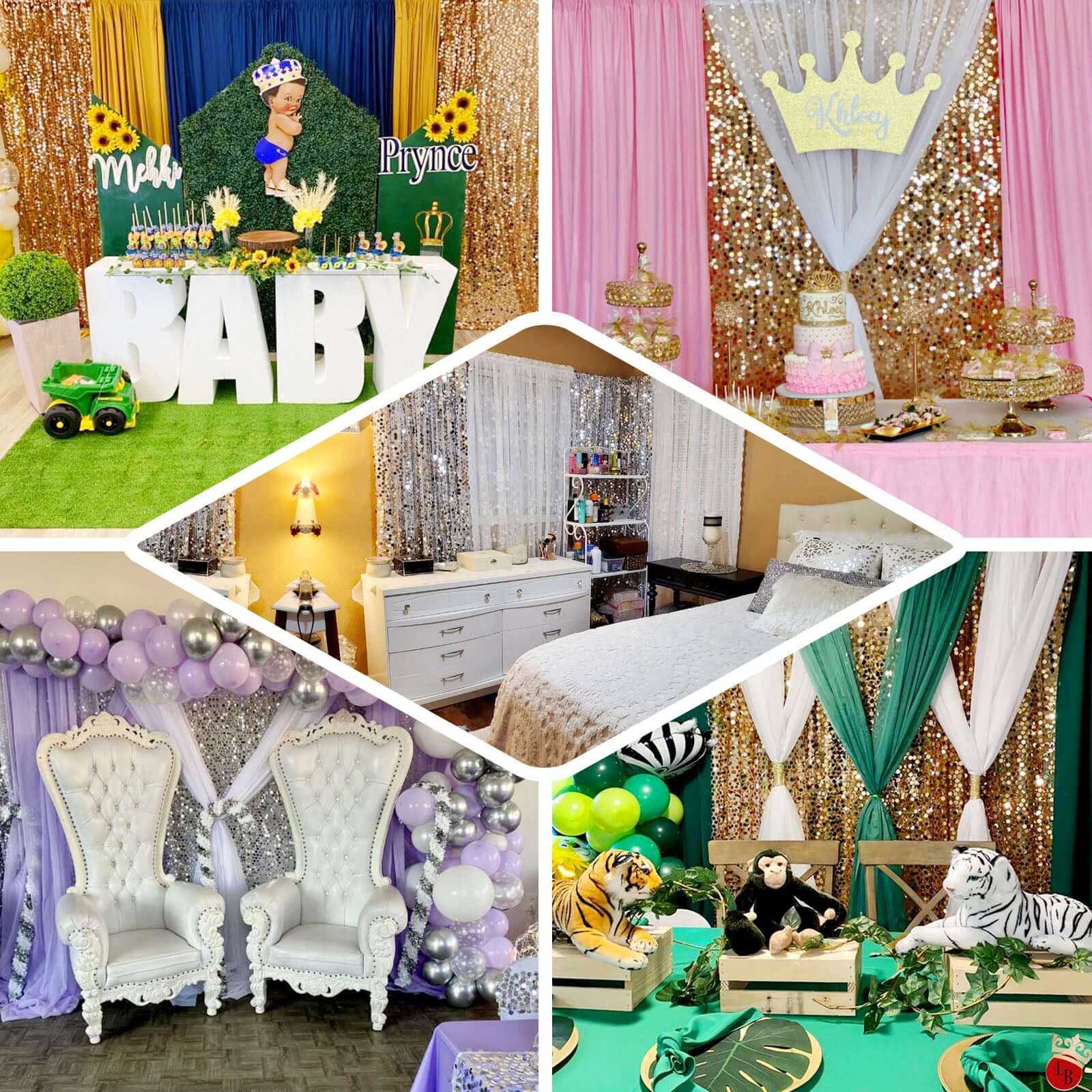 Black Big Payette Sequin Backdrop Drape Curtain, Photo Booth Event Divider Panel - 8ftx8ft - Image 5