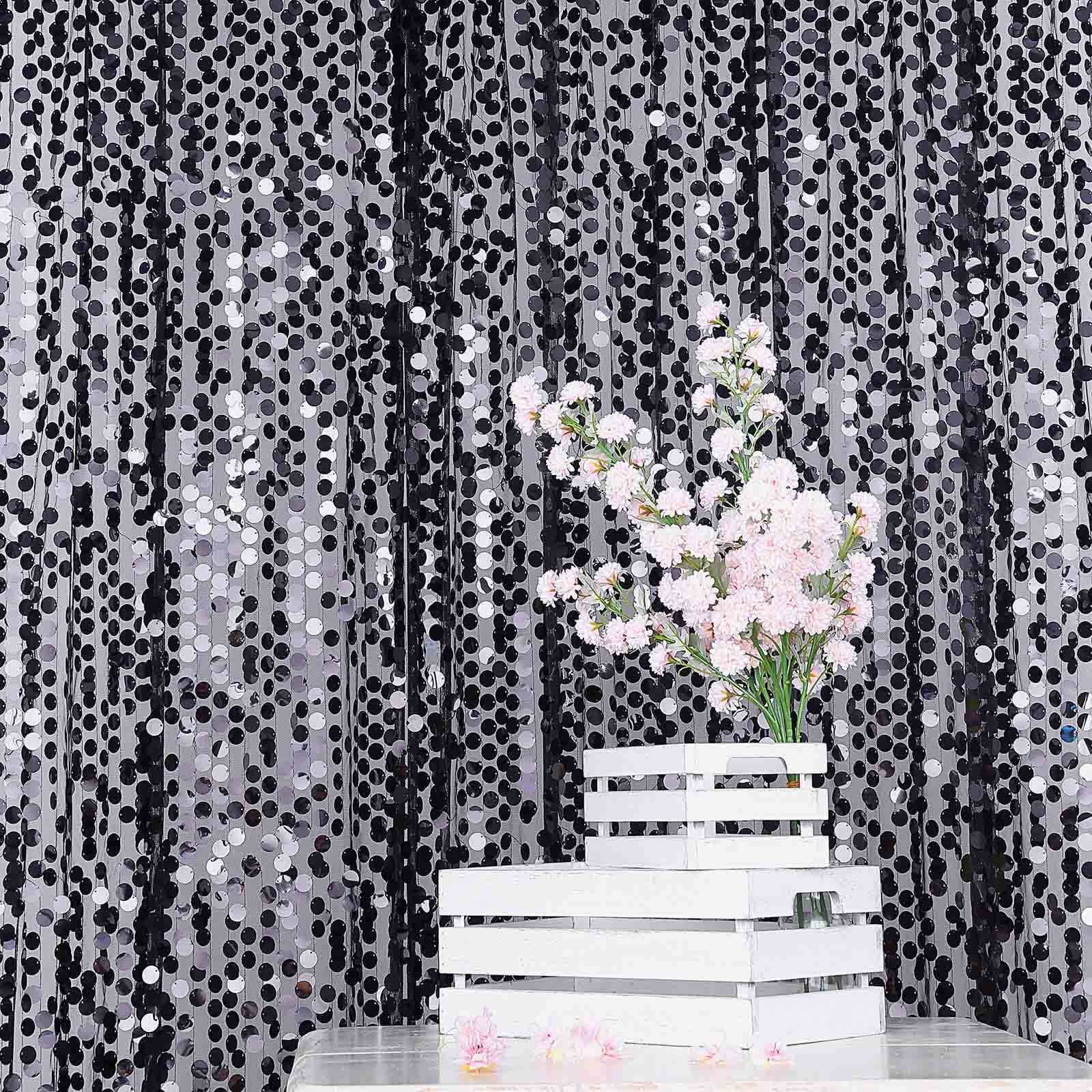 Black Big Payette Sequin Backdrop Drape Curtain, Photo Booth Event Divider Panel - 8ftx8ft - Image 6