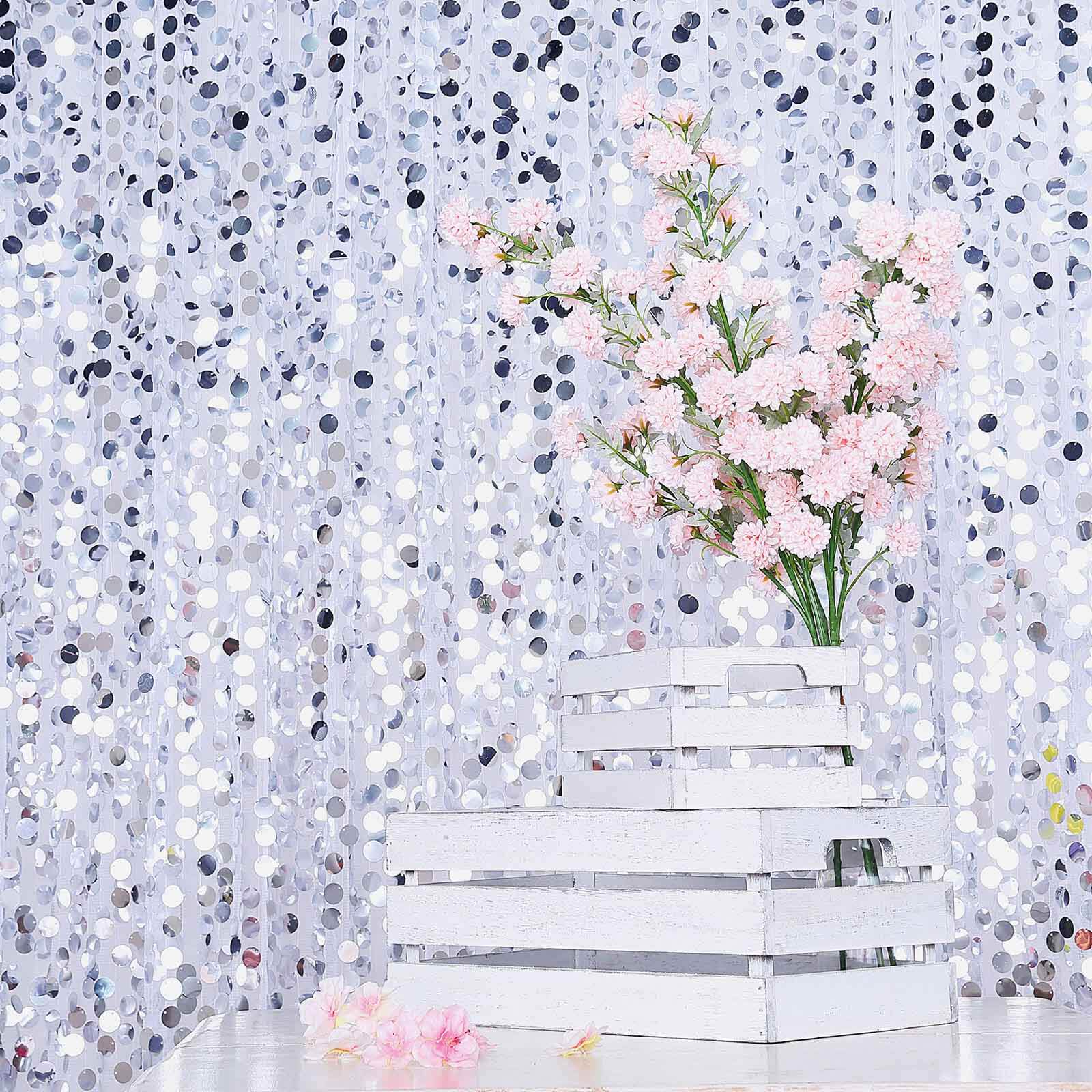 Silver Big Payette Sequin Backdrop Drape Curtain, Photo Booth Event Divider Panel - 8ftx8ft - Image 6