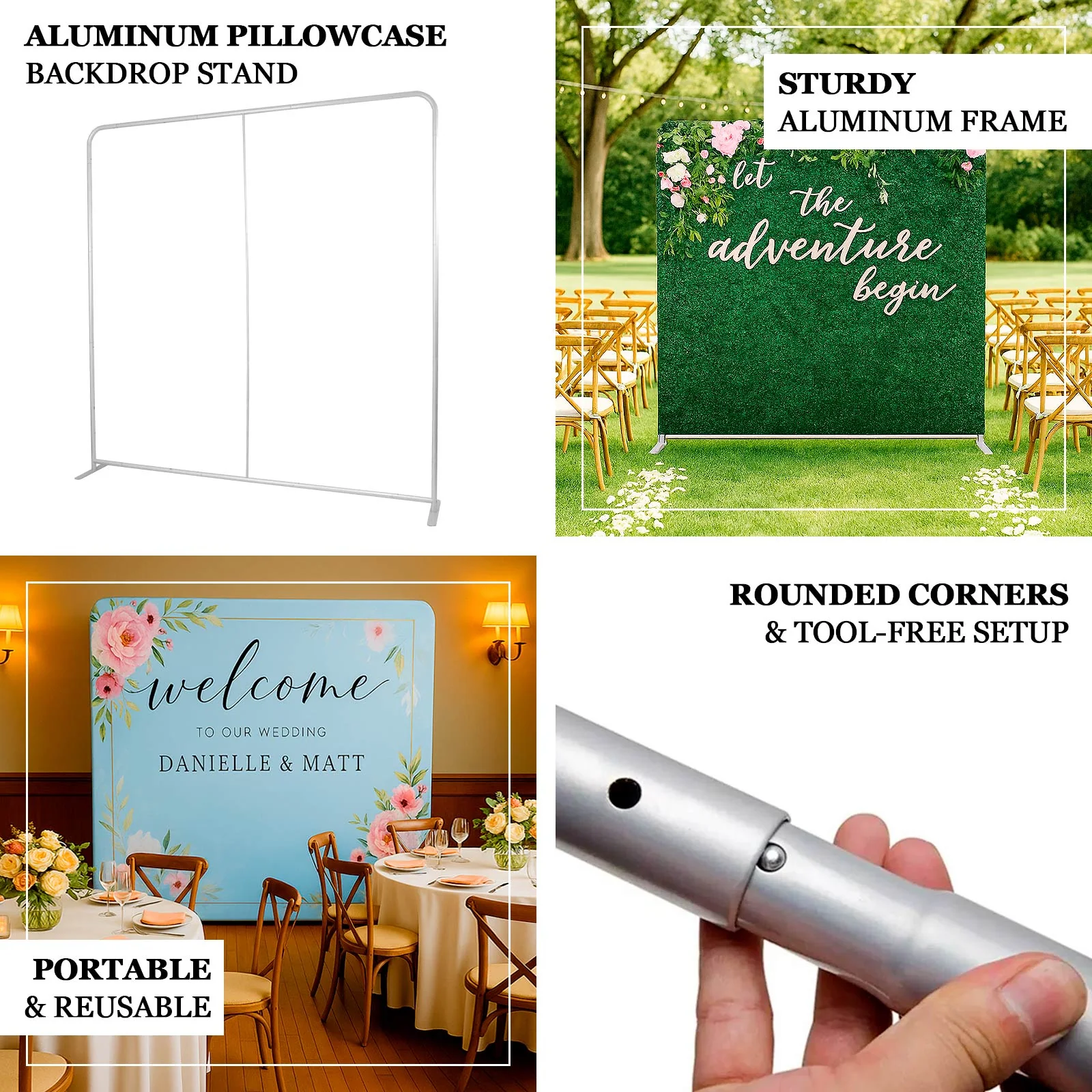 Aluminum Pillowcase Backdrop Stand 8ft x 8ft – Portable Rounded Corner Display Frame for Photo Booths & Trade Shows - Image 4