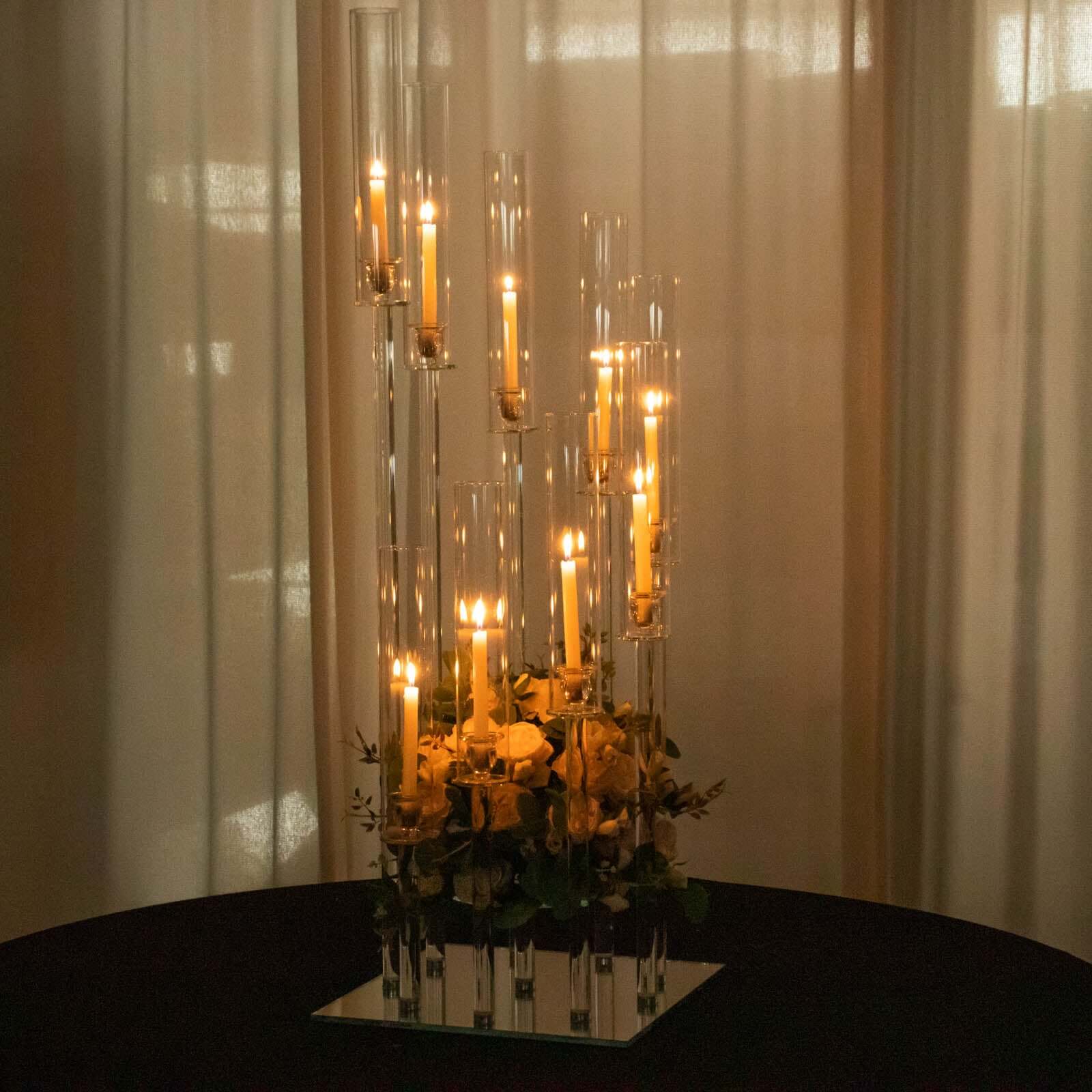 9-Arm Crystal Glass Cluster Candelabra Pedestal Stand 4ft - Square Hurricane Taper Candle Holder Table Centerpiece - Image 2