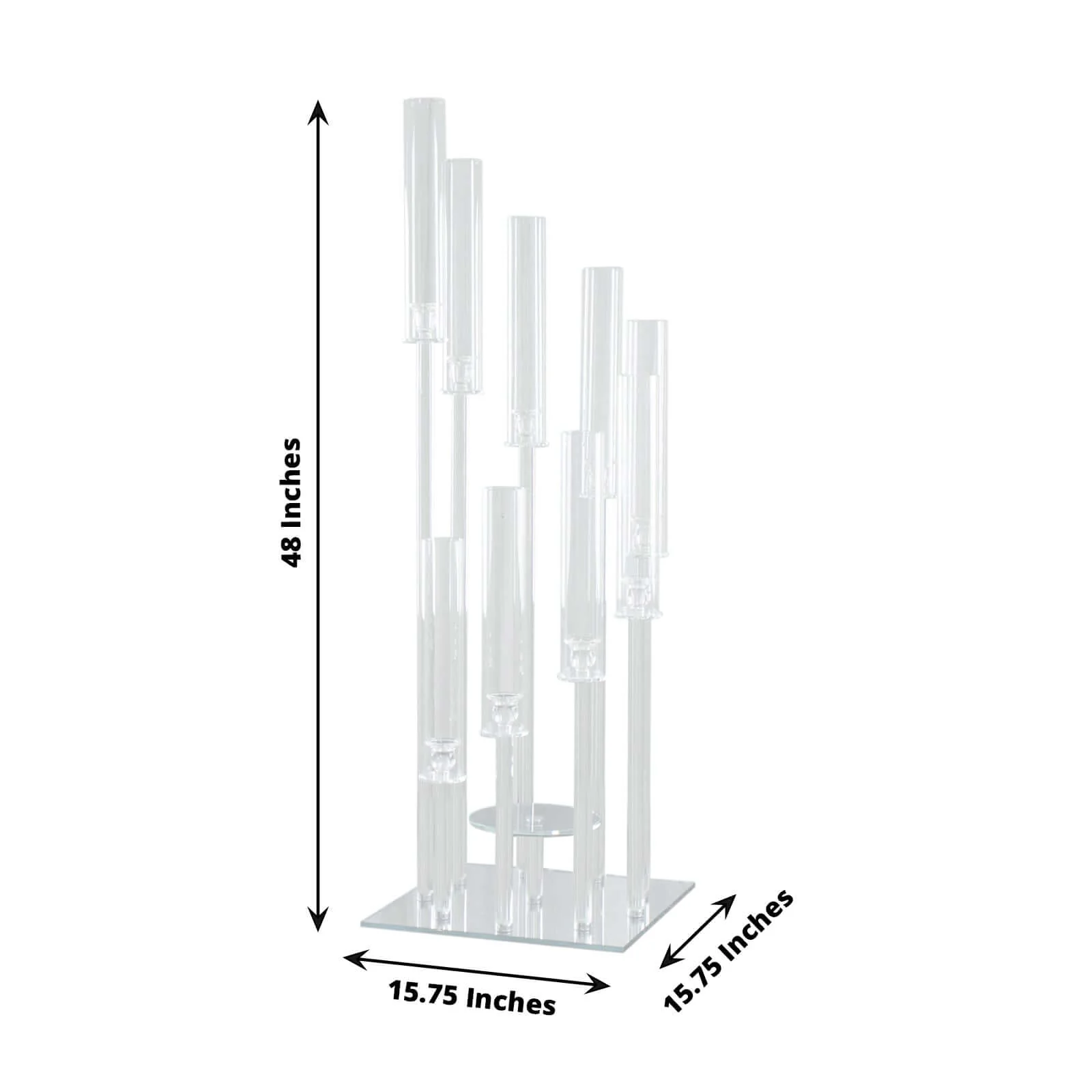 9-Arm Crystal Glass Cluster Candelabra Pedestal Stand 4ft - Square Hurricane Taper Candle Holder Table Centerpiece - Image 3