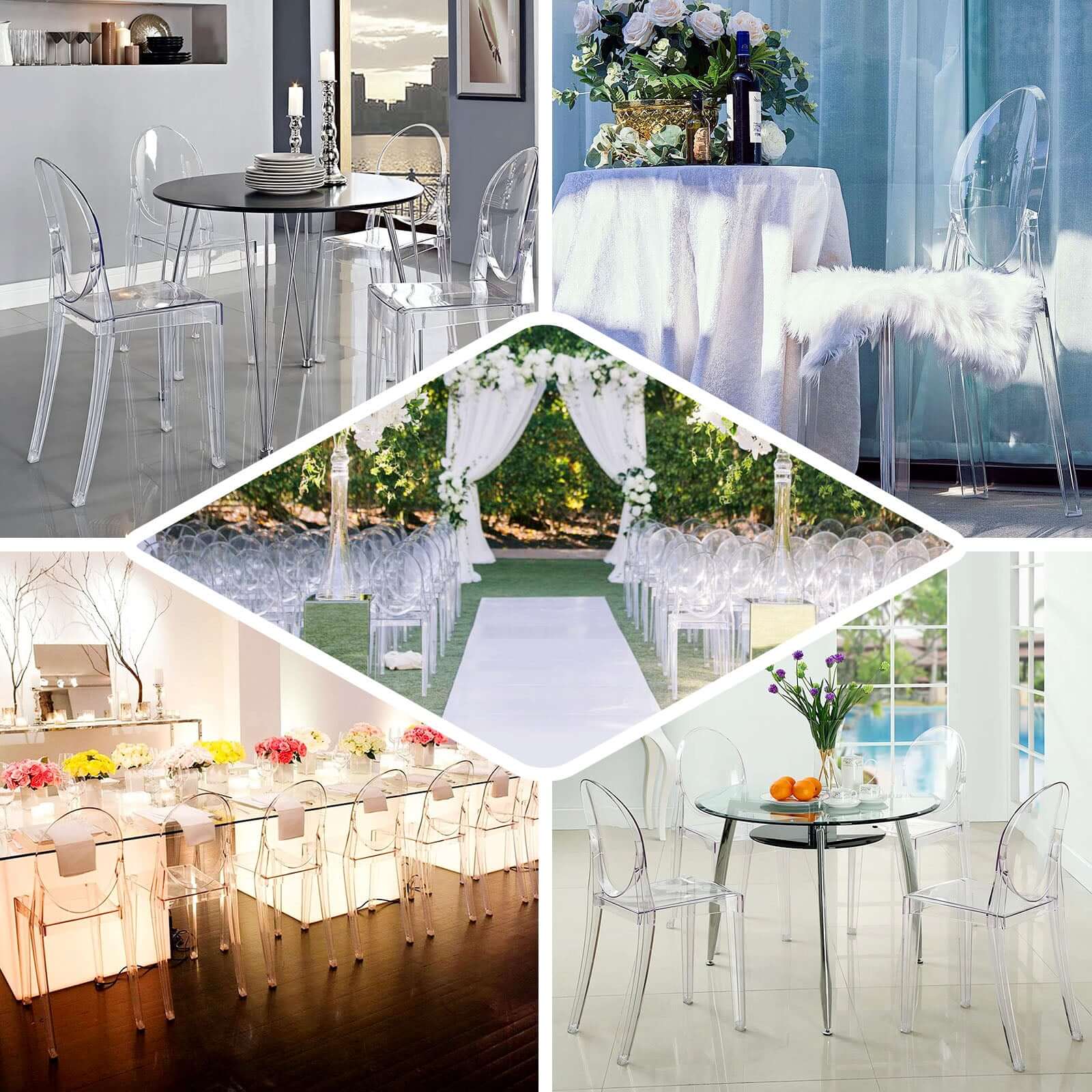 8-Pack Acrylic Banquet Ghost Chairs Clear with Oval Back – Transparent Armless Design for Sophisticated Events - Image 5