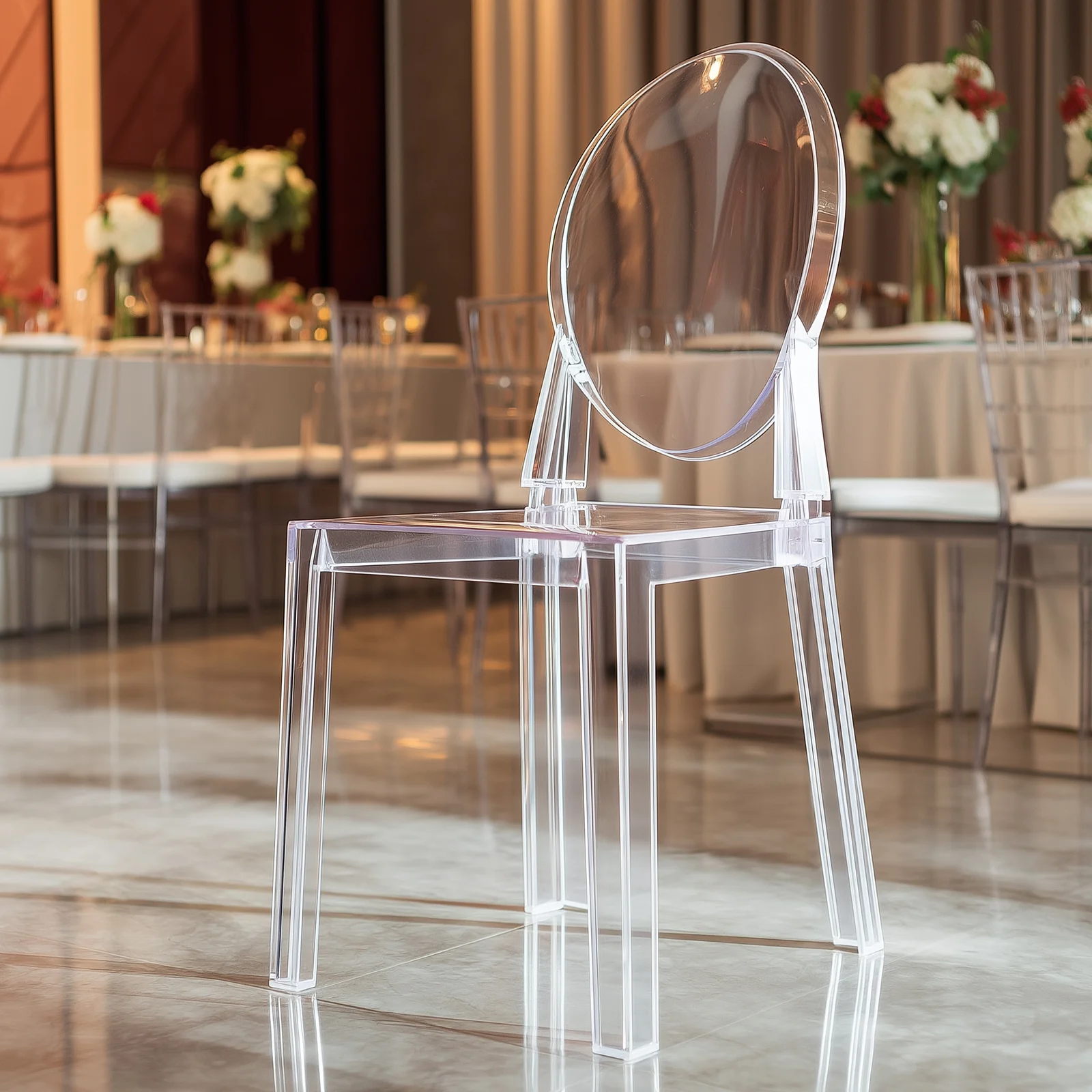 8-Pack Acrylic Banquet Ghost Chairs Clear with Oval Back – Transparent Armless Design for Sophisticated Events - Image 6